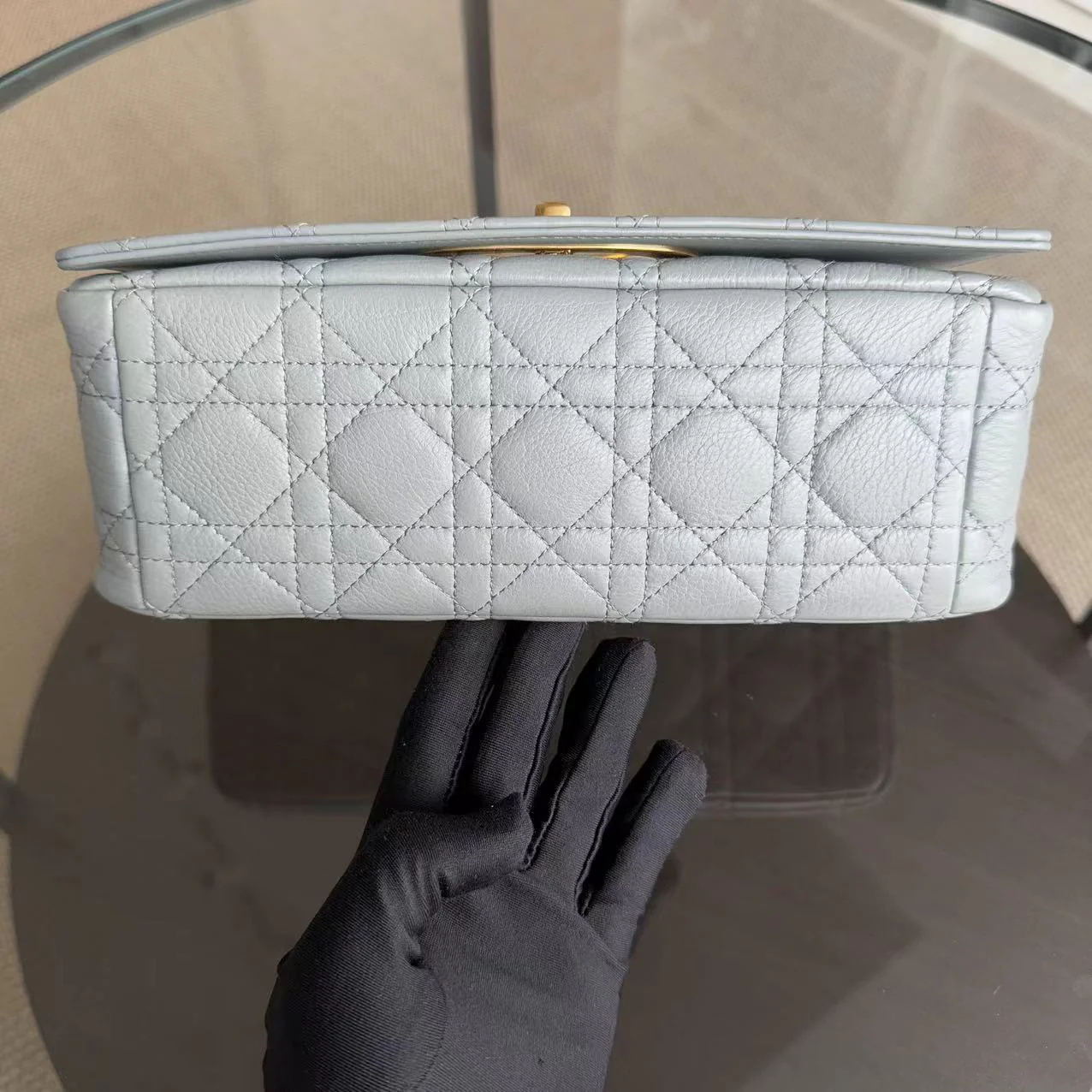 Dior Caro Medium - 25CM Cannage Calfskin Grey Gray Gold Hardware