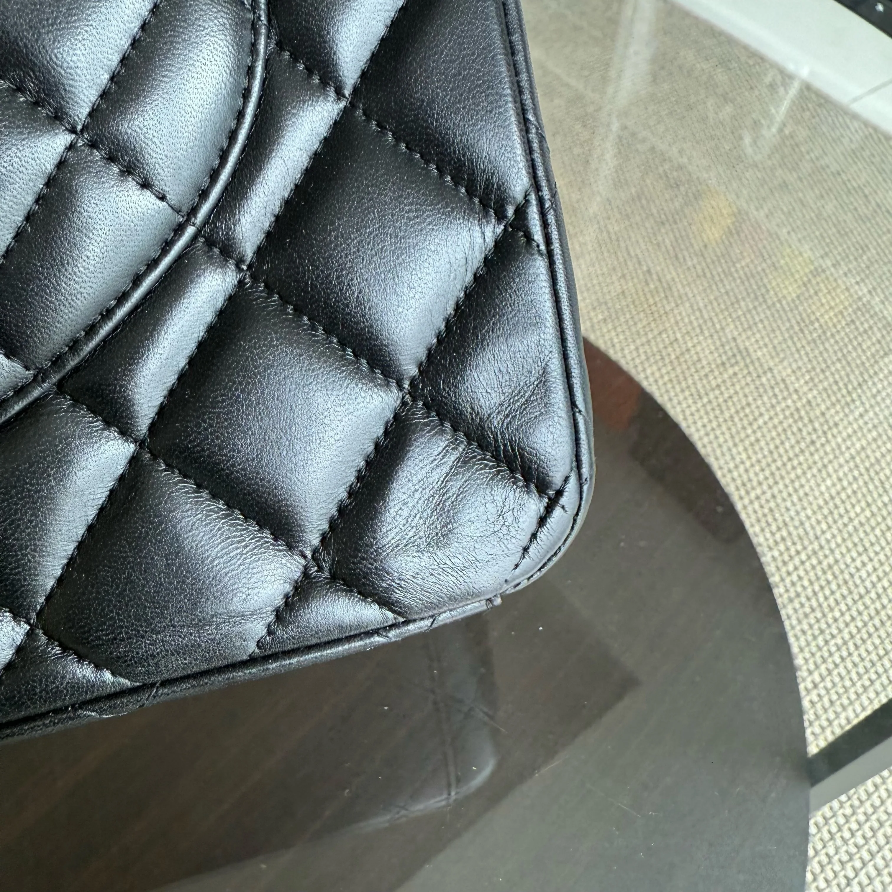 Chanel Classic Flap Maxi - 33CM Quilted Single Flap Lambskin Black Silver Hardware Series 13