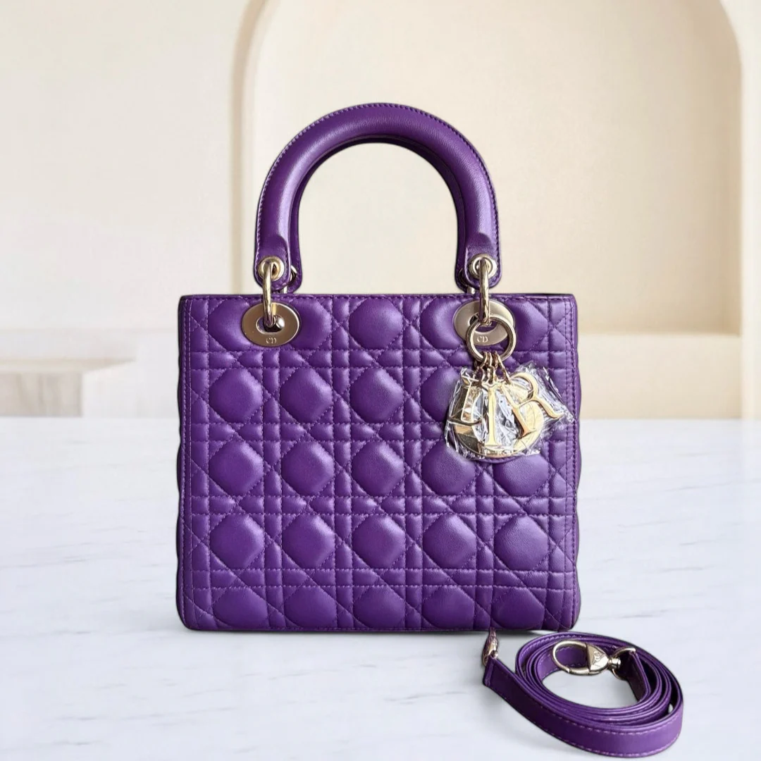 Dior Lady Medium - Cannage Lambskin Purple Silver Hardware