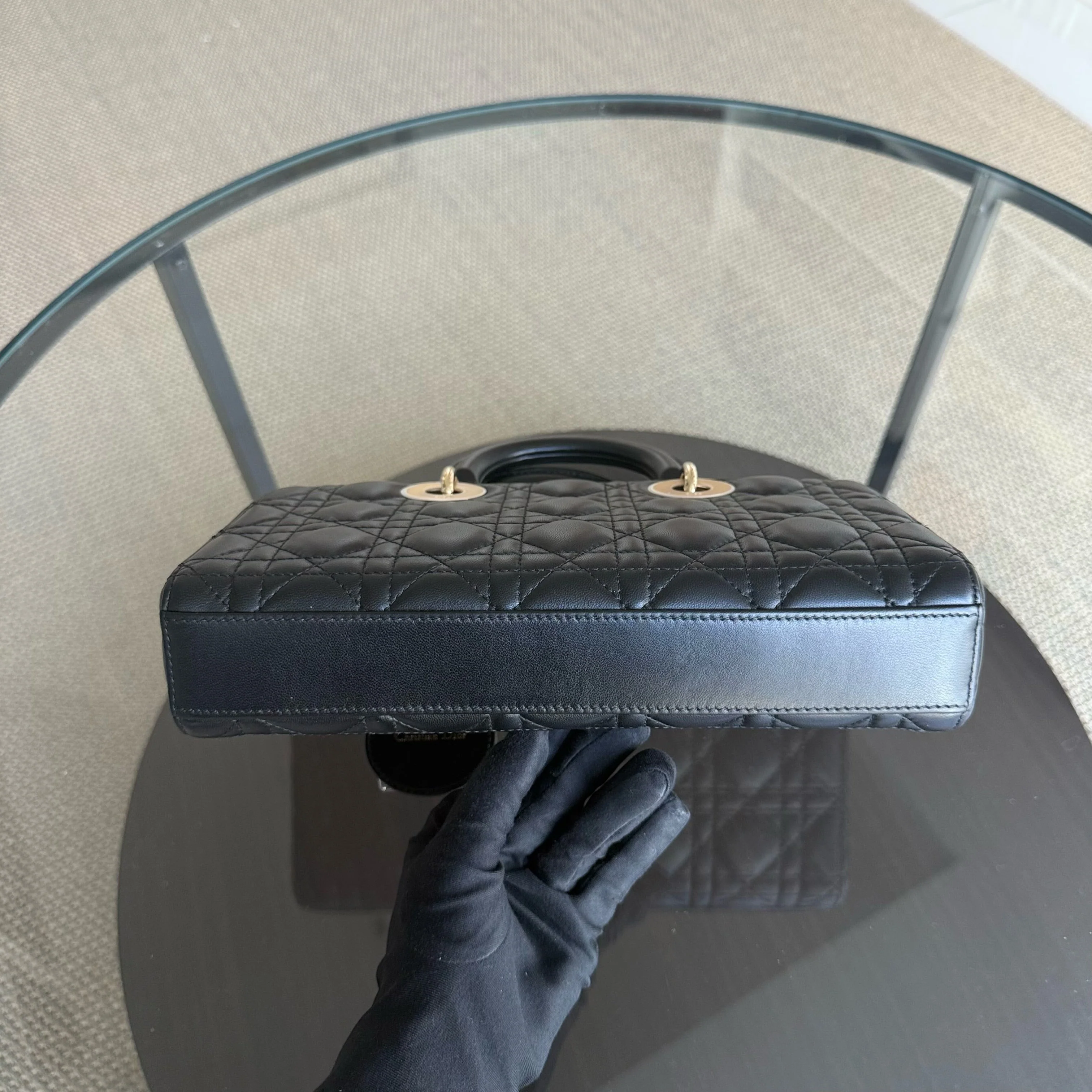 Dior D-Joy Medium - Cannage Lambskin Black Gold Hardware