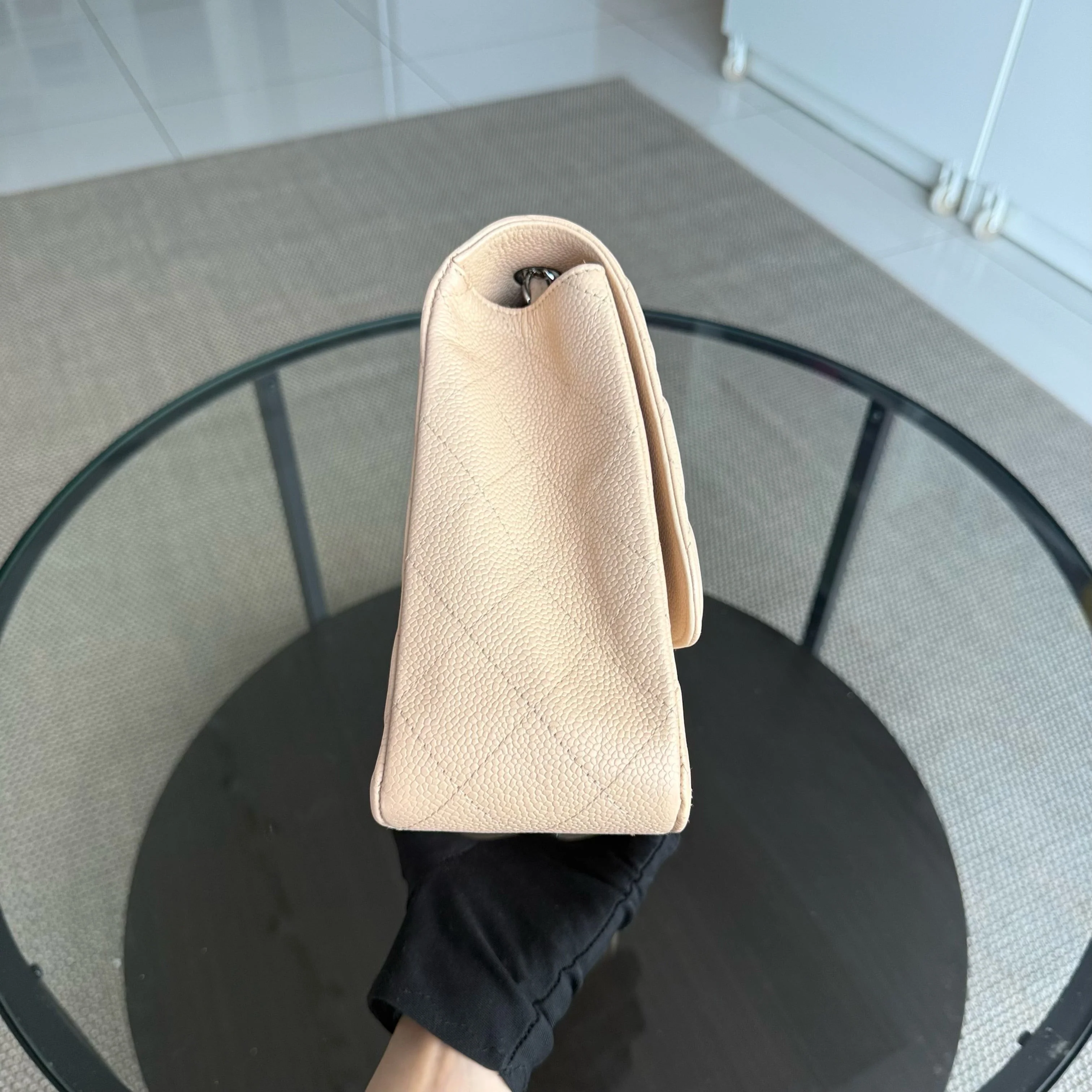 Chanel Classic Flap Jumbo - Caviar 30CM Single Flap Quilted Beige Silver Hardware Series 13