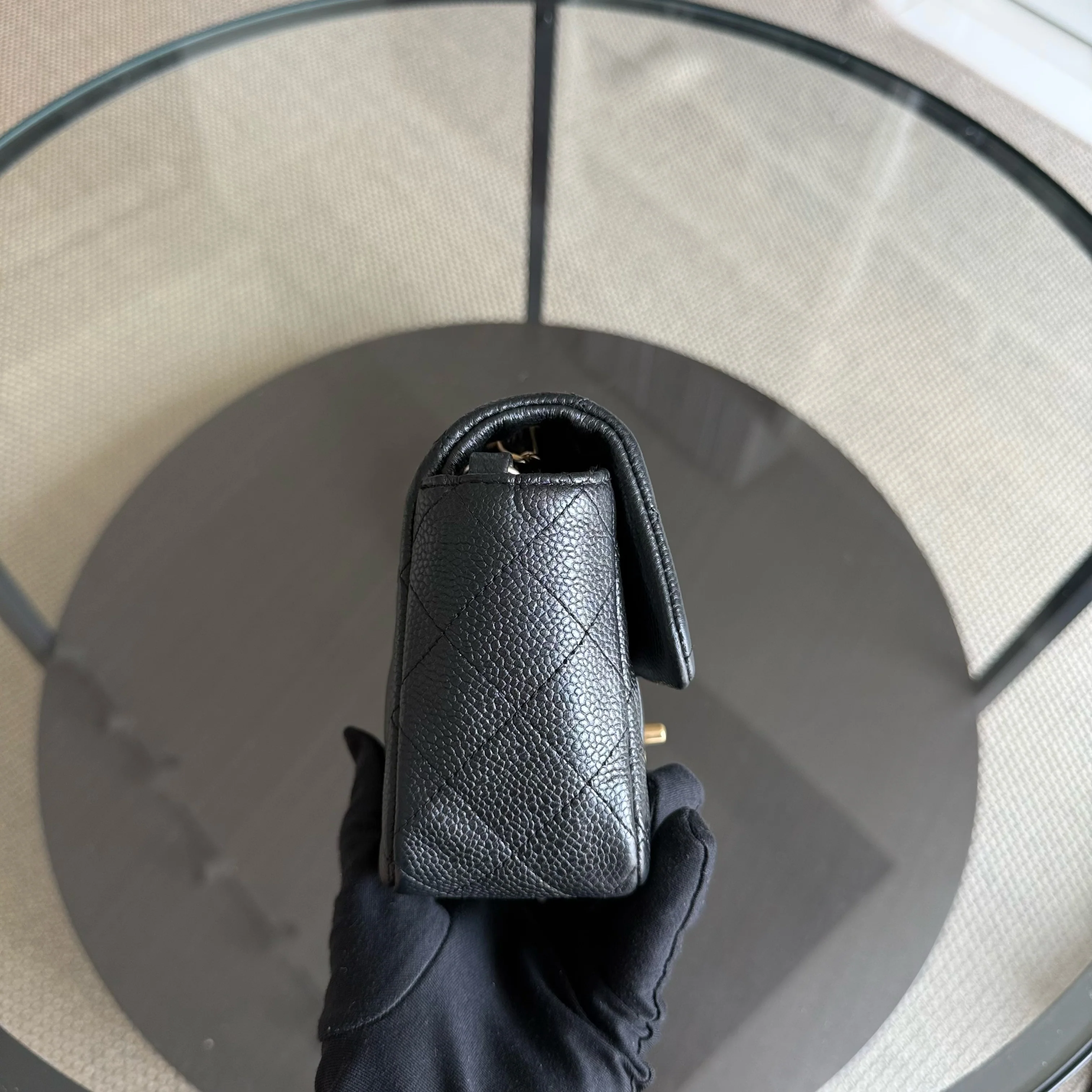 Chanel Classic Flap Mini - Caviar 20CM Quilted Grained Calfskin Black Gold Hardware Series 20