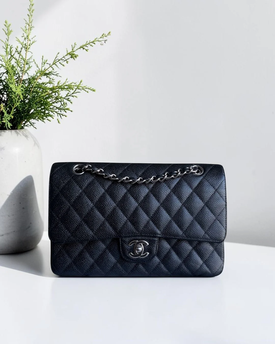 Chanel Classic Flap Medium - Caviar 25CM Quilted Black Silver Hardware Series 15