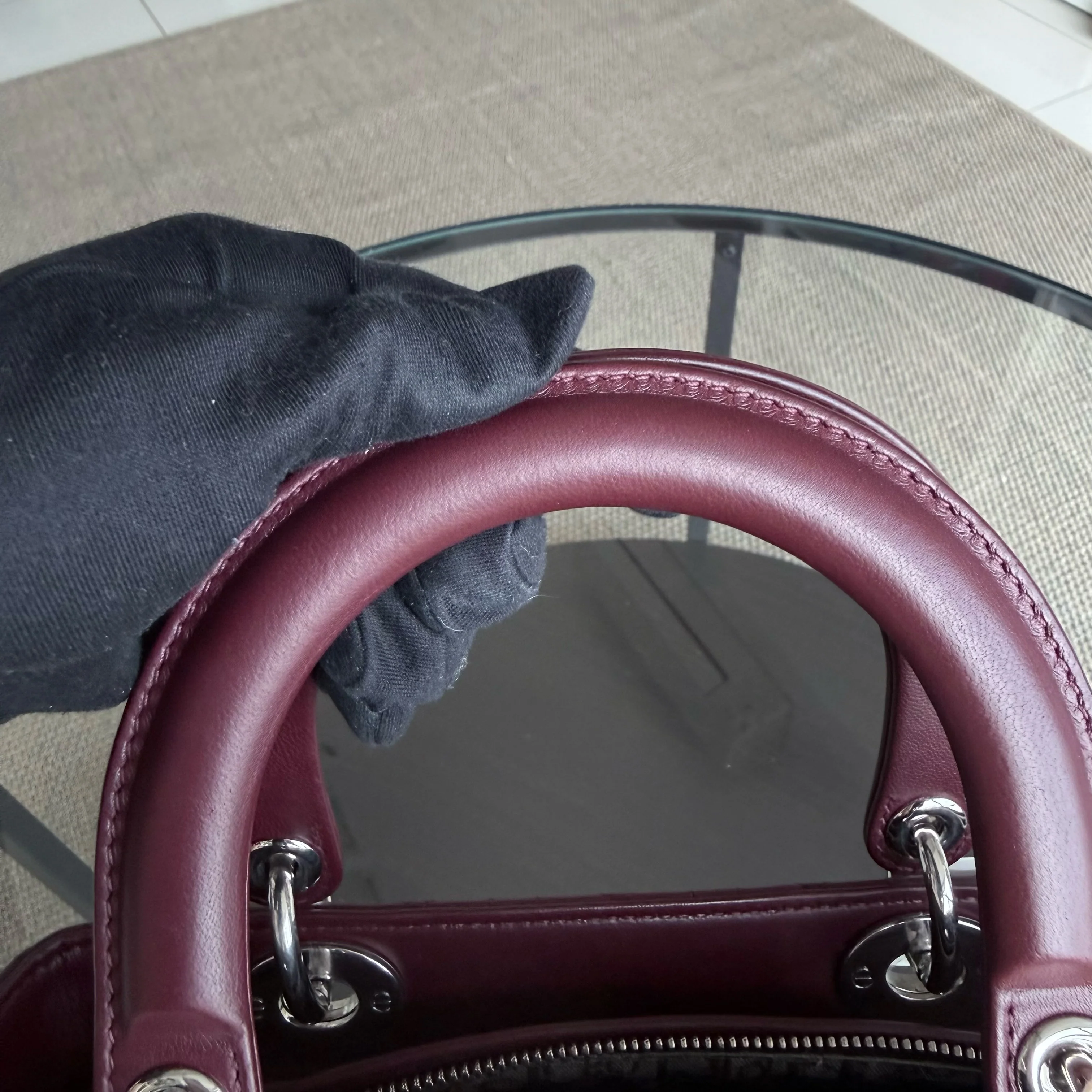 Dior Lady Medium - Cannage Lambskin Burgundy Silver Hardware