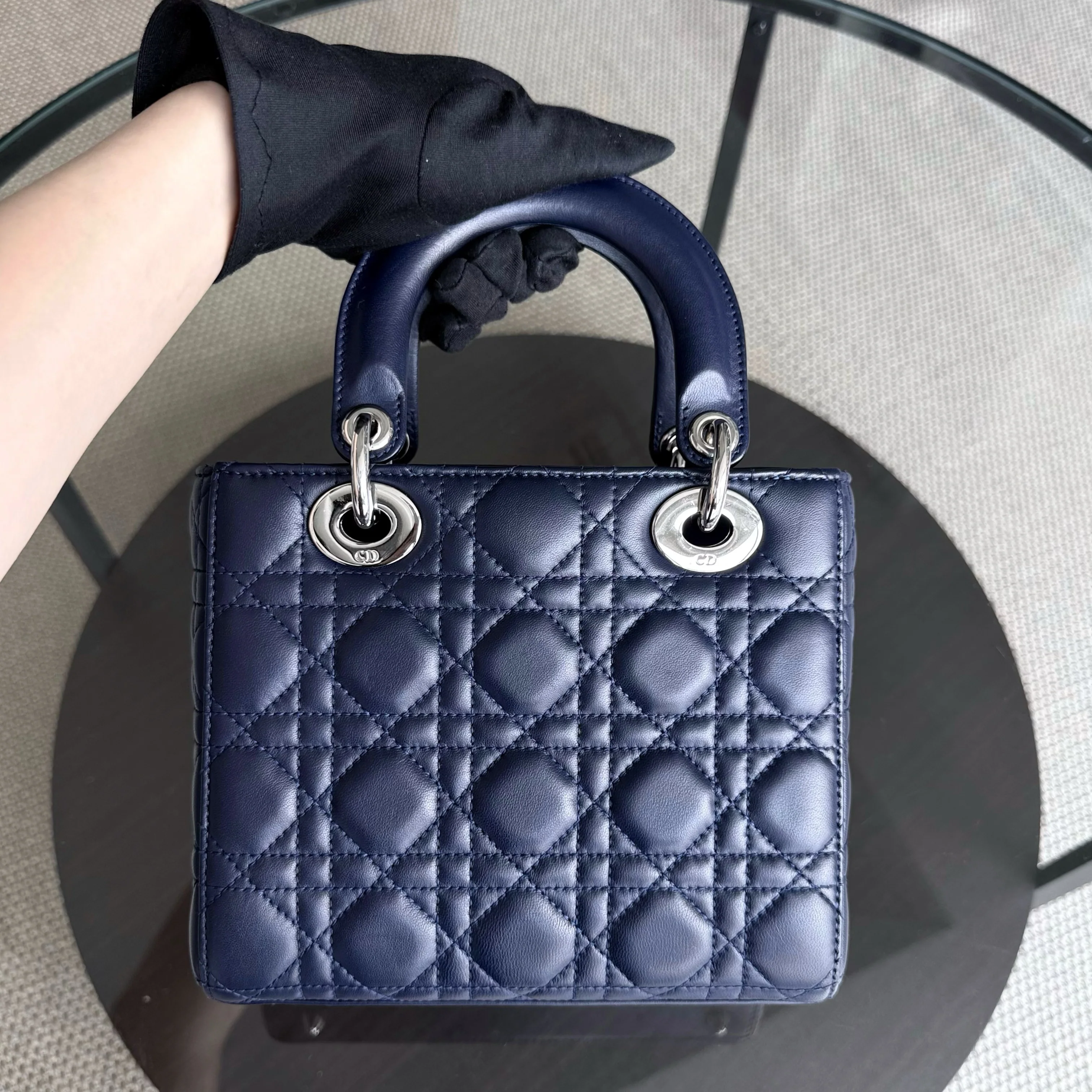 Dior Lady Small Flap - Cannage Lambskin Dark Blue Silver Hardware