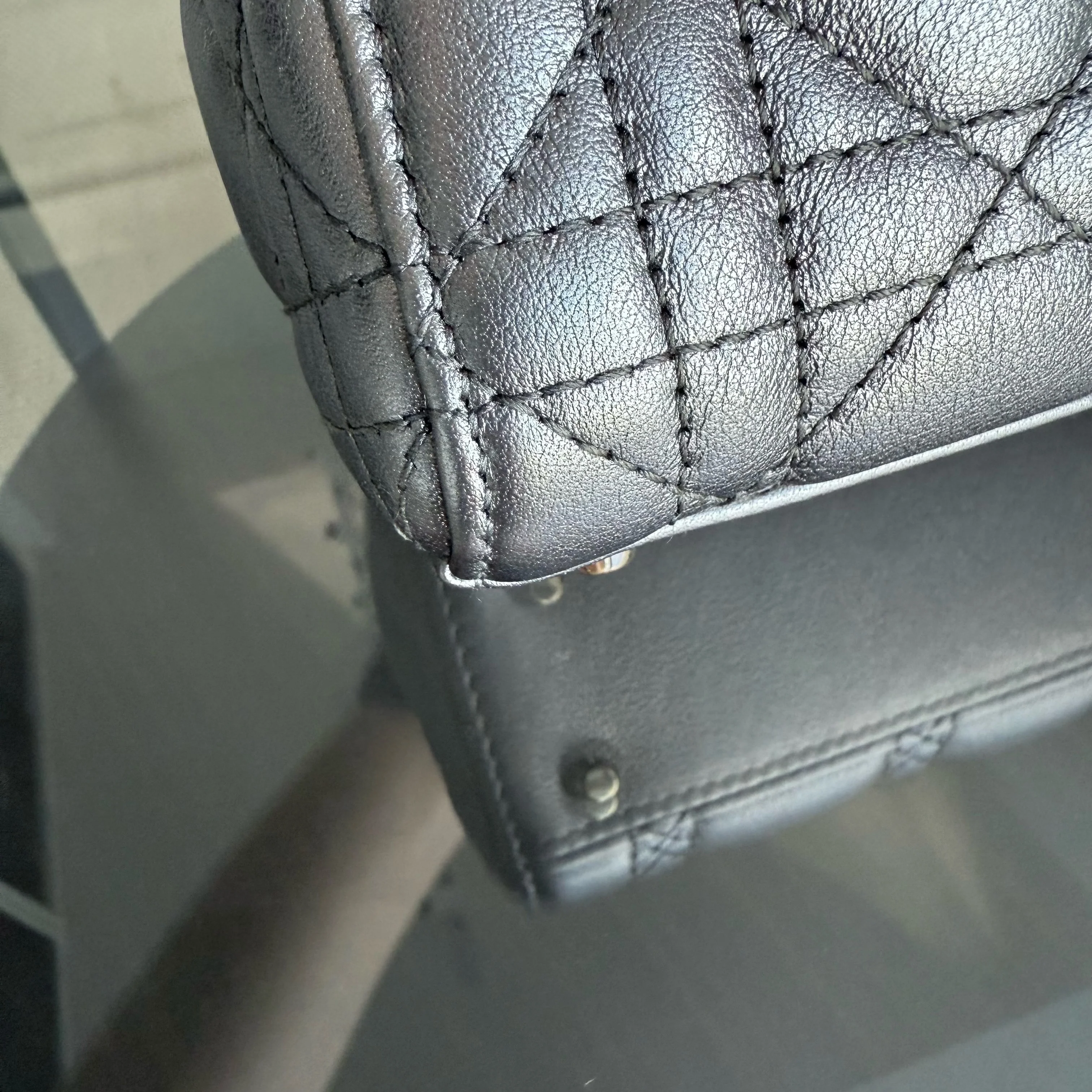 Dior Lady Mini - Cannage Calfskin Gunmetal Gold Hardware Chain Strap