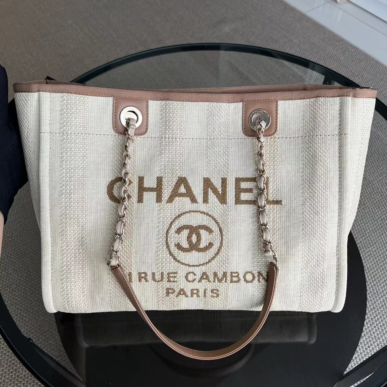 Chanel Deauville Small - Tote Yellow Canvas Silver Hardware 29