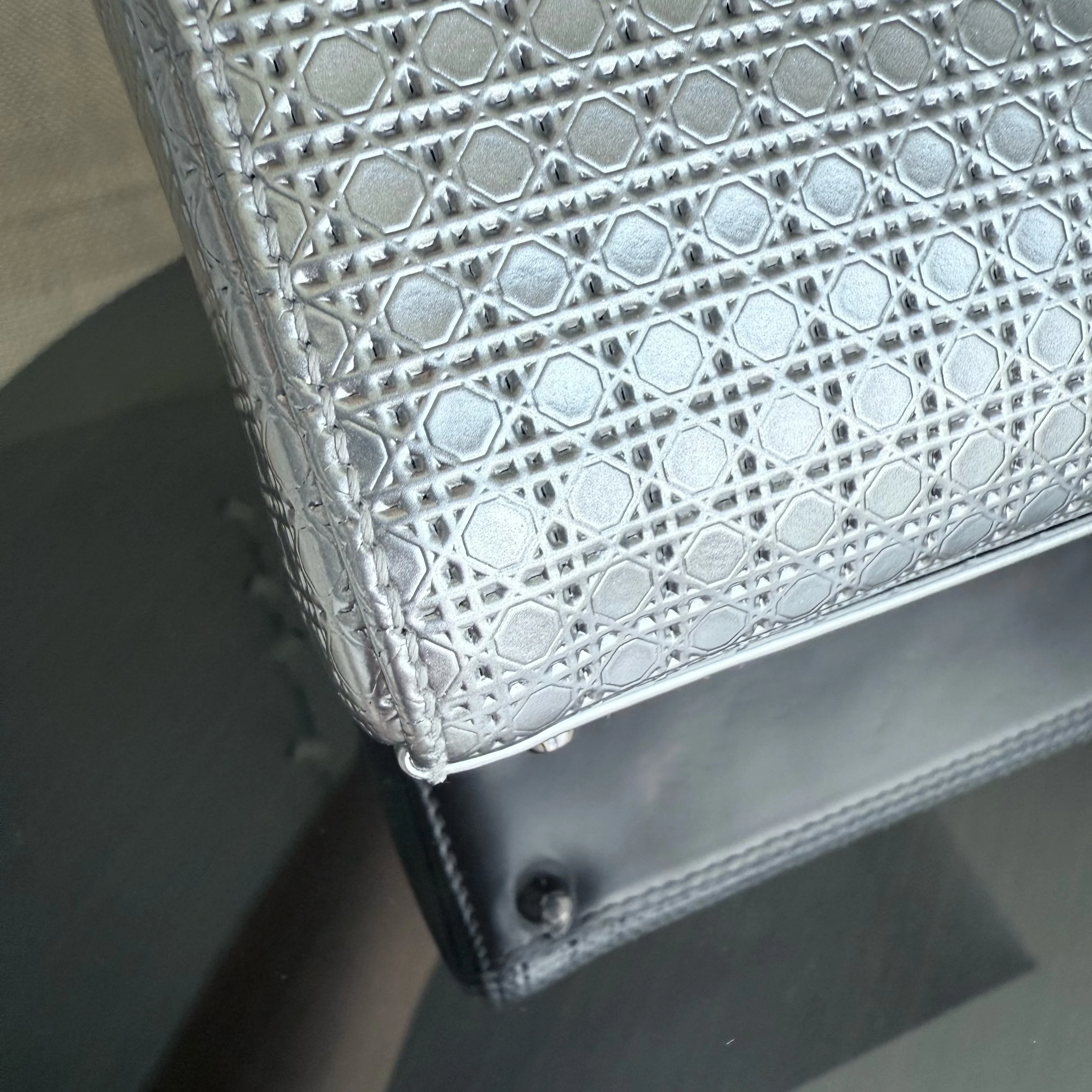 Dior Lady Mini - Micro Cannage Metallic Silver Hardware Adjustable Strap