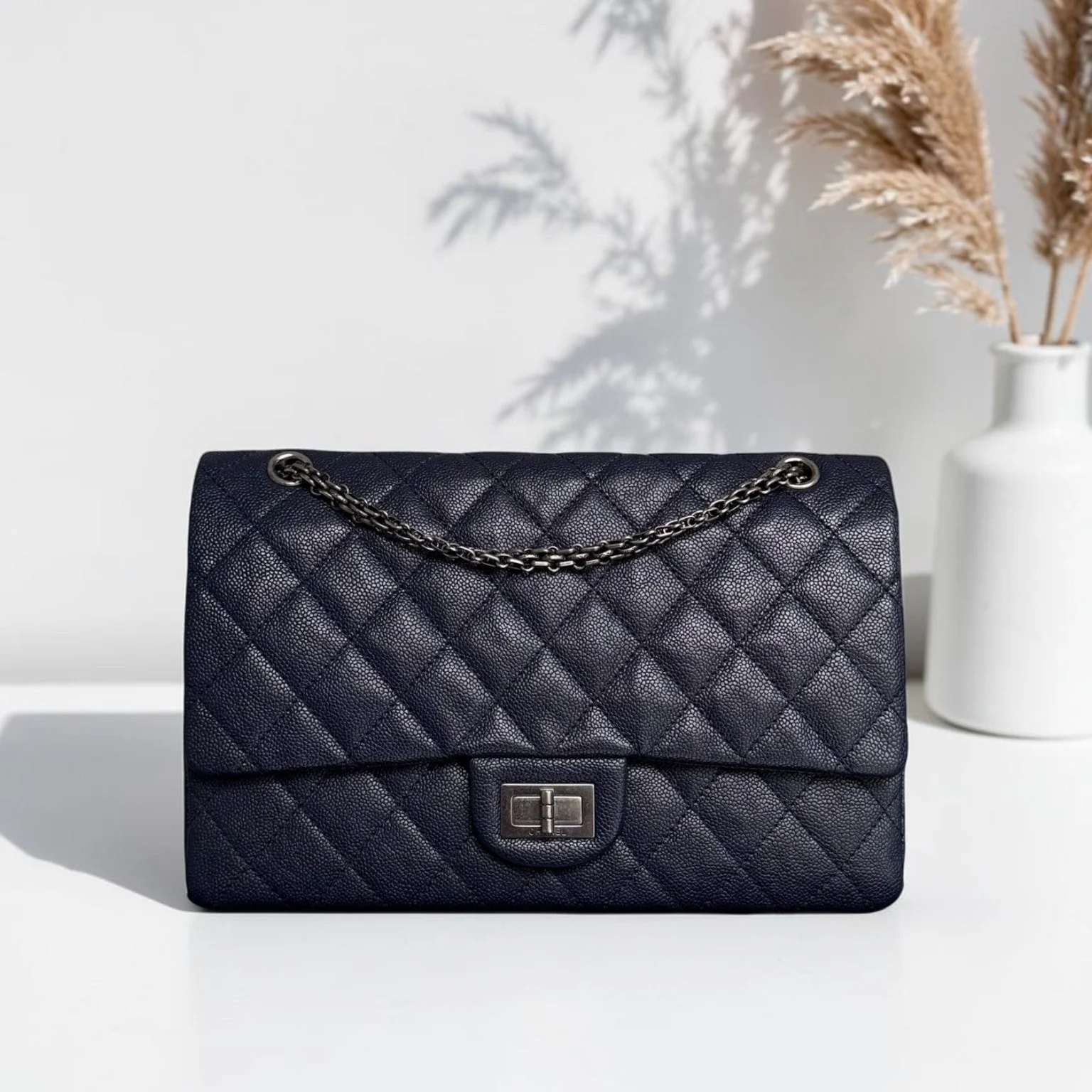 Chanel 2.55 Reissue 227 - Caviar Quilted Dark Blue Ruthenium Silver Hardware Series 14