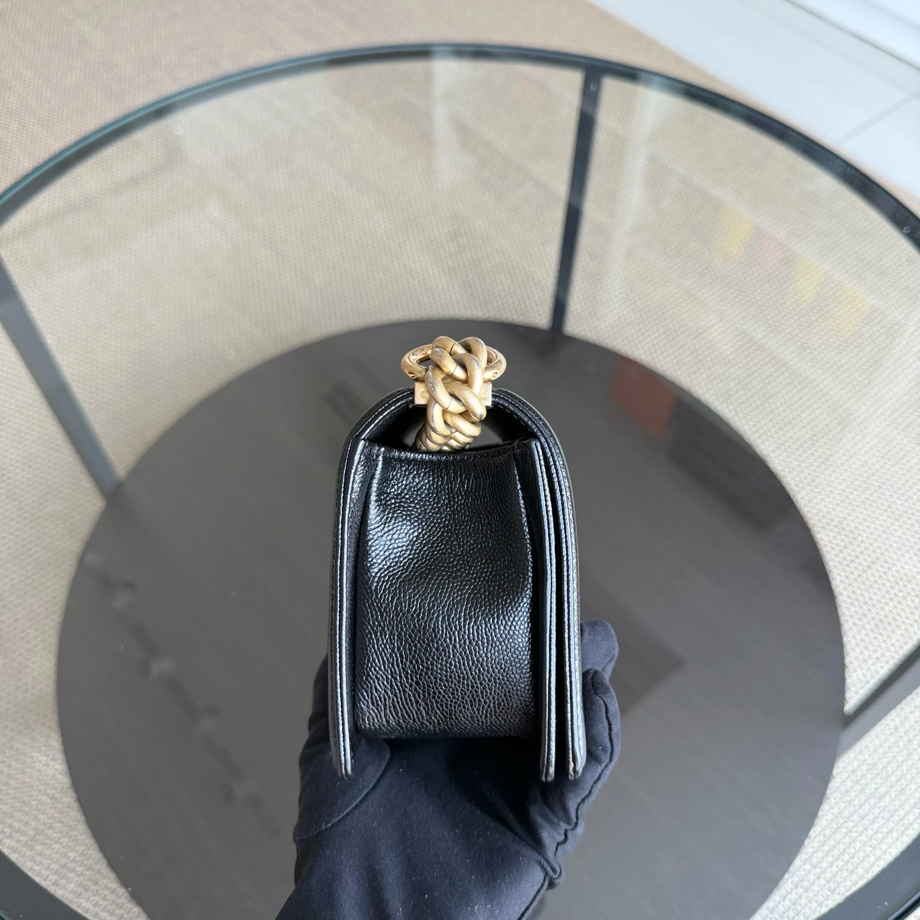 Chanel Boy Small - Caviar 20CM Chevron Black Gold Hardware Series 24