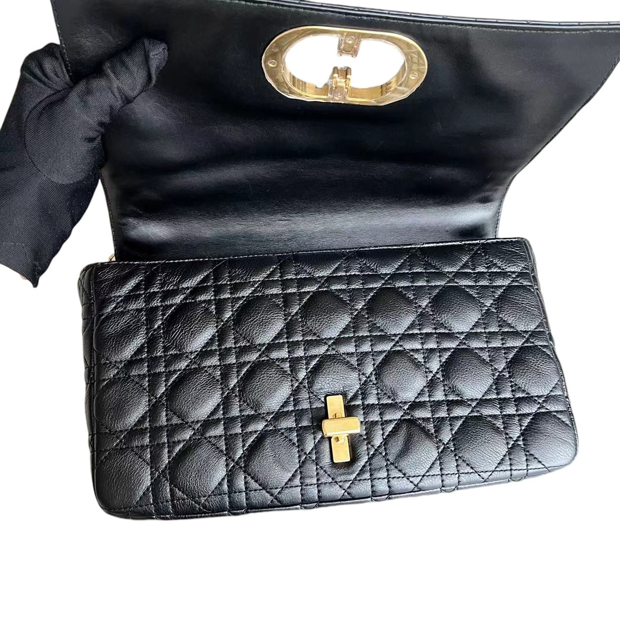 Dior Caro Large - Cannage Calfskin Black Golden Hardware