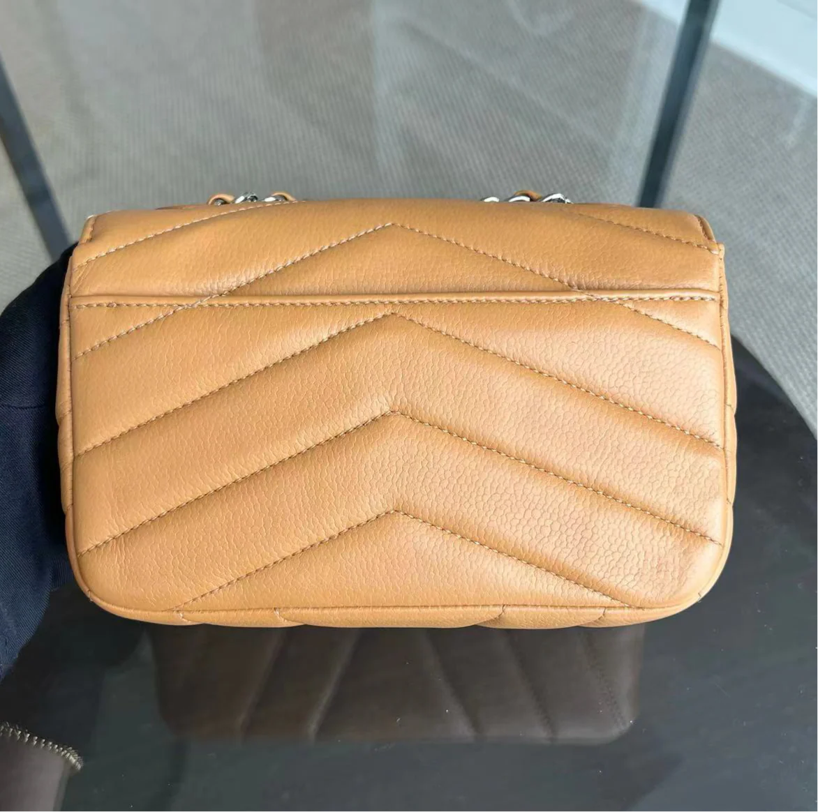 Chanel Mini Square Flap - Caviar V Stitch Chevron Seasonal Calfskin Light Brown SHW No 24