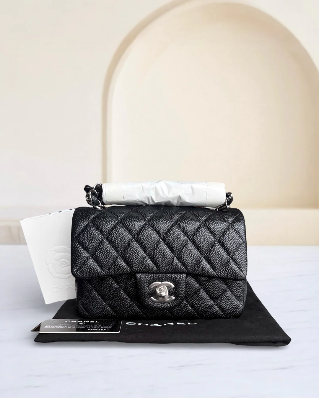 Chanel Caviar Mini Rectangle Classic Flap - 20CM Quilted Black Silver Hardware Series 20