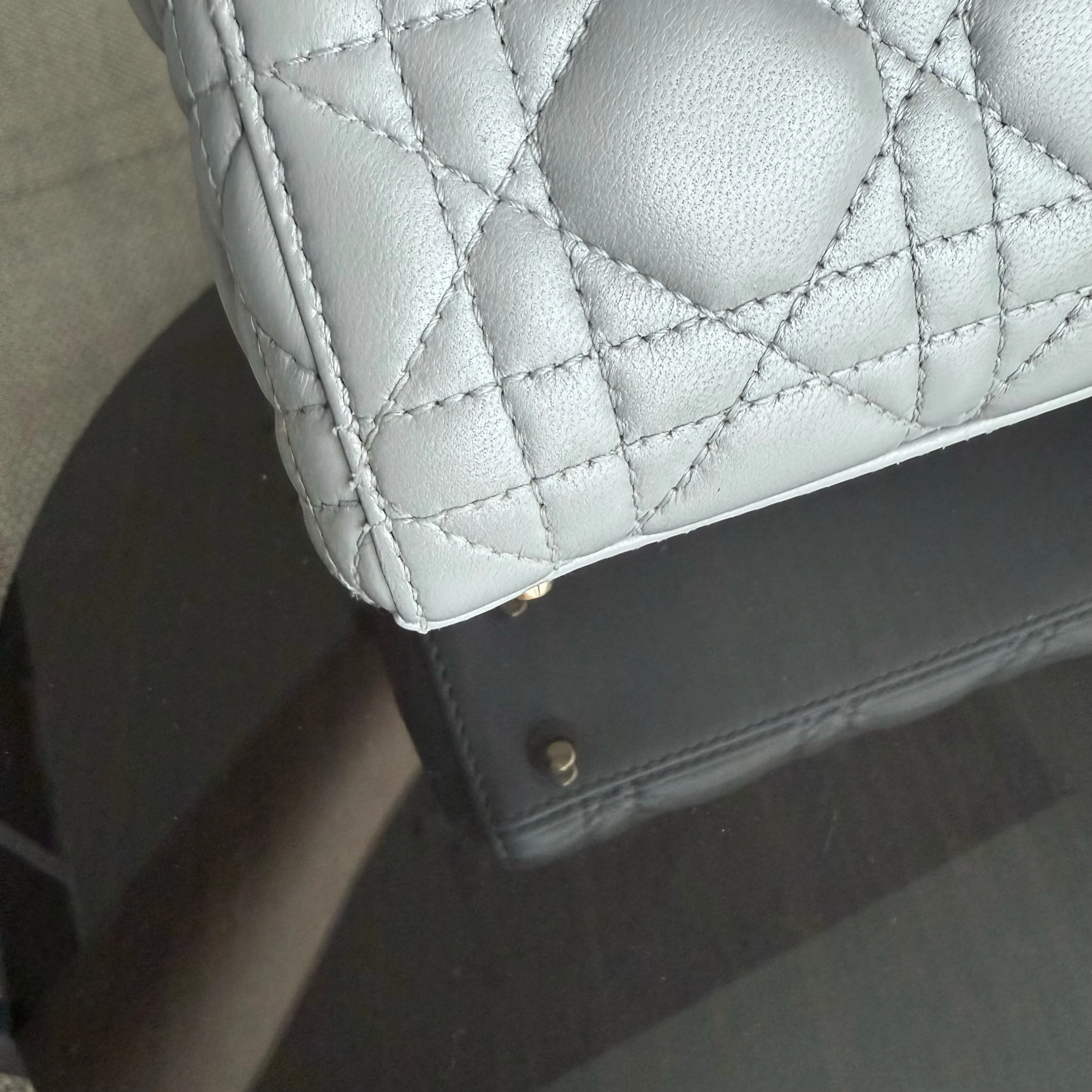 Dior Lady Mini - Cannage Lambskin Gray Gold Hardware Chain Strap