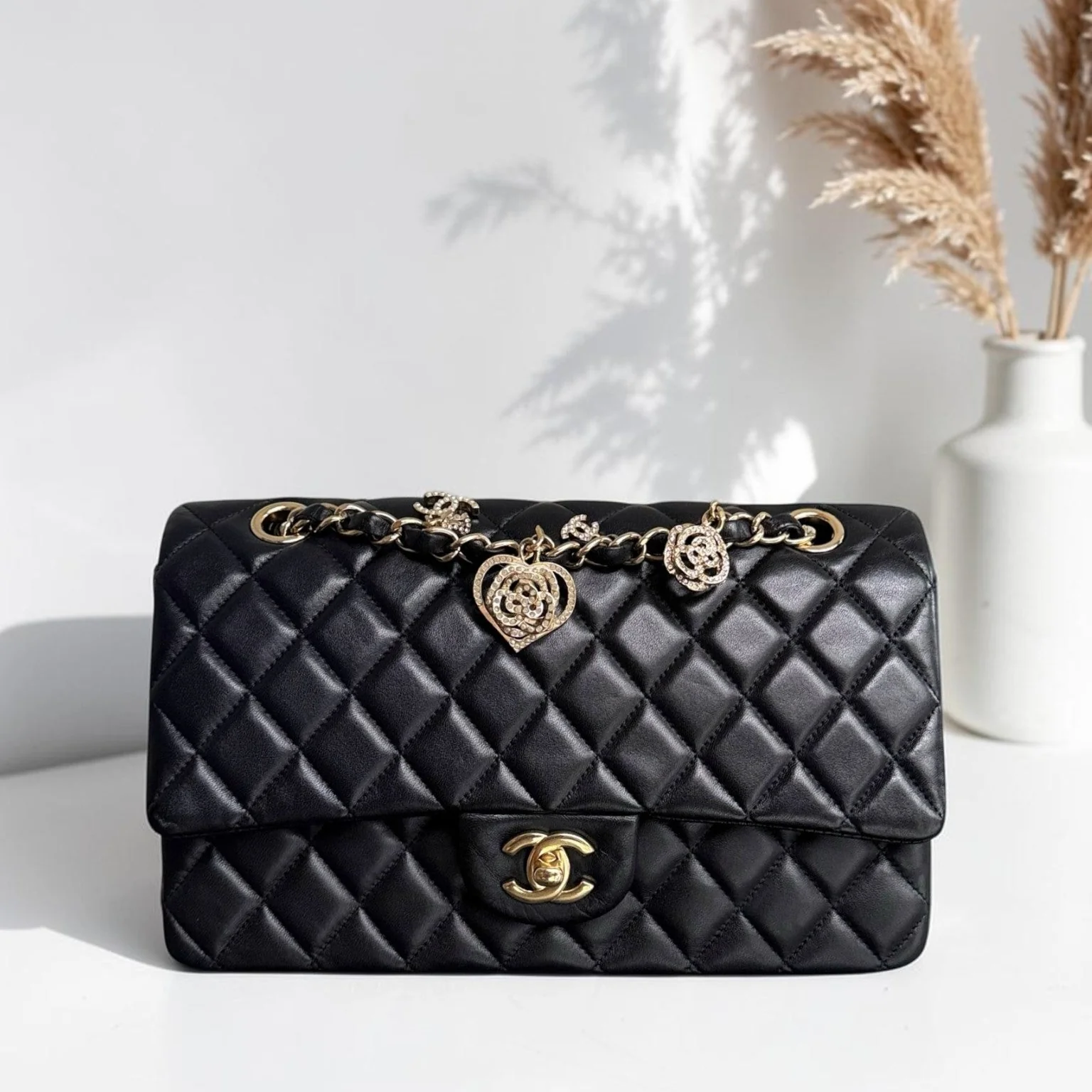 Chanel Classic Flap Medium - Special Valentine Edition 25CM Quilted Lambskin Black Gold Hardware Series 19