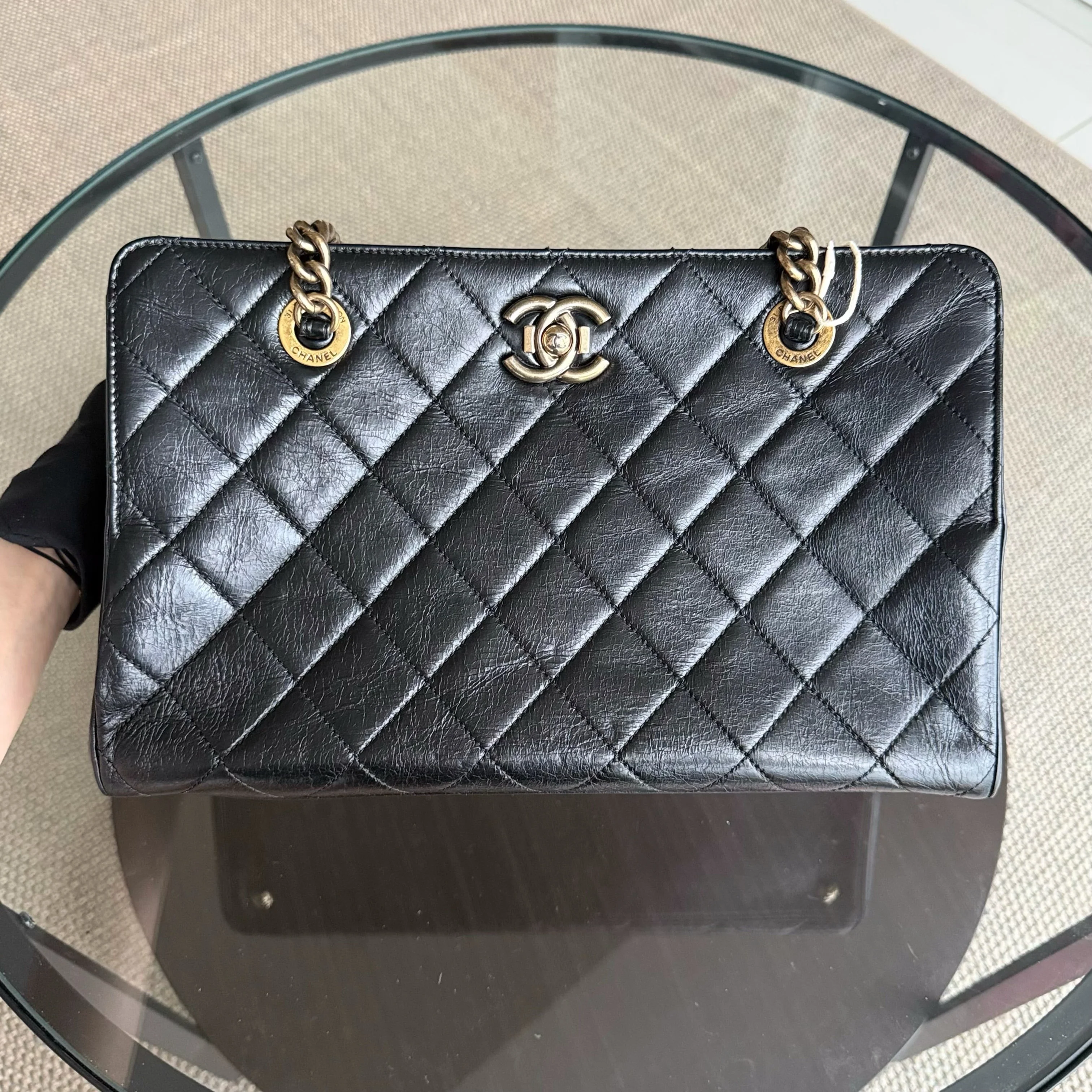 Chanel Shopping Tote - Calfskin Quilted Black Gold Hardware