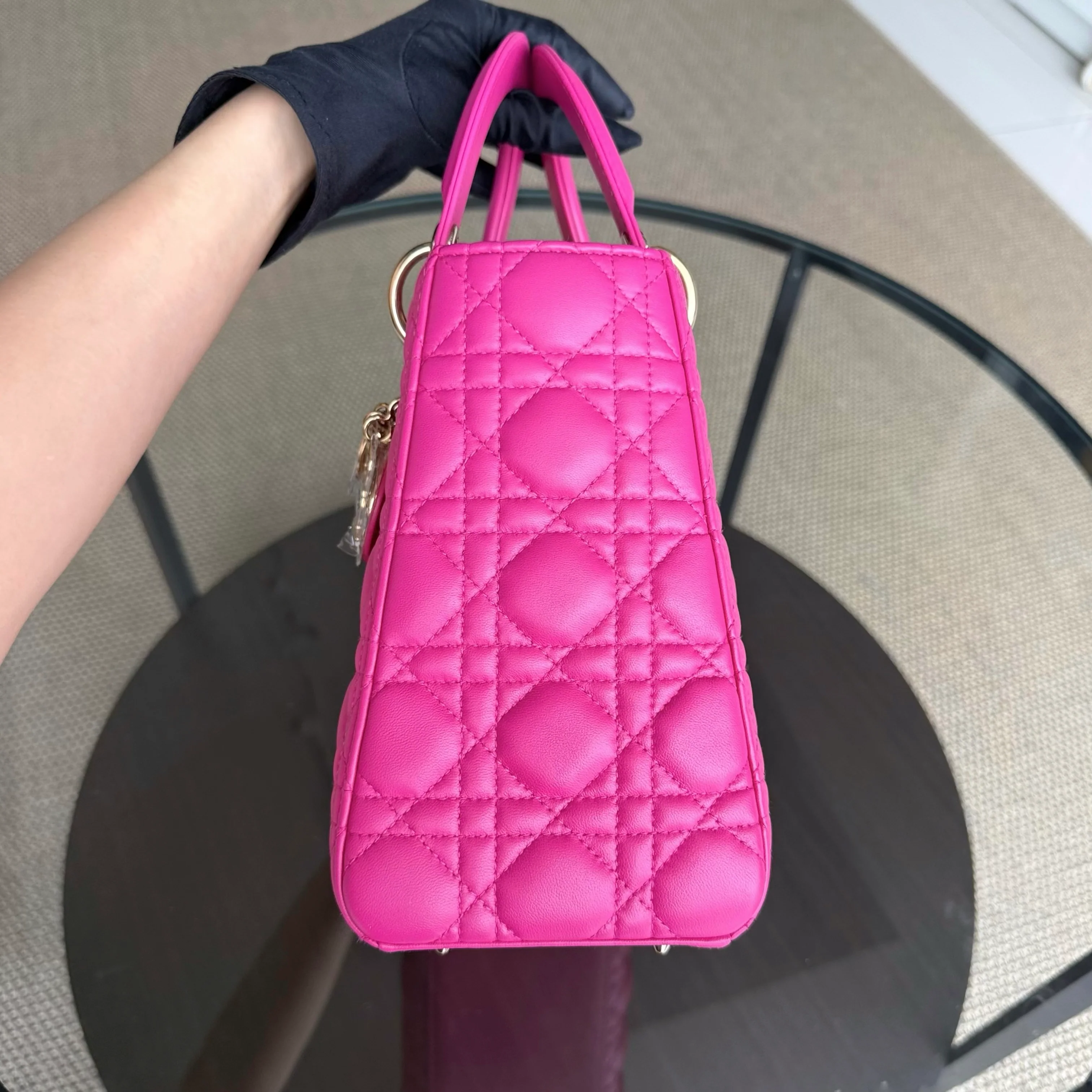 Dior Lady Medium - Cannage Lambskin Pink Gold Hardware NO STRAP