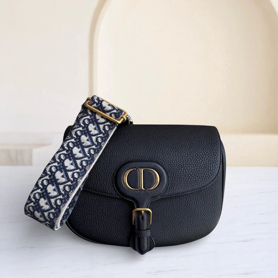 Dior Bobby Large - Caviar Black Golden Hardware With Strap