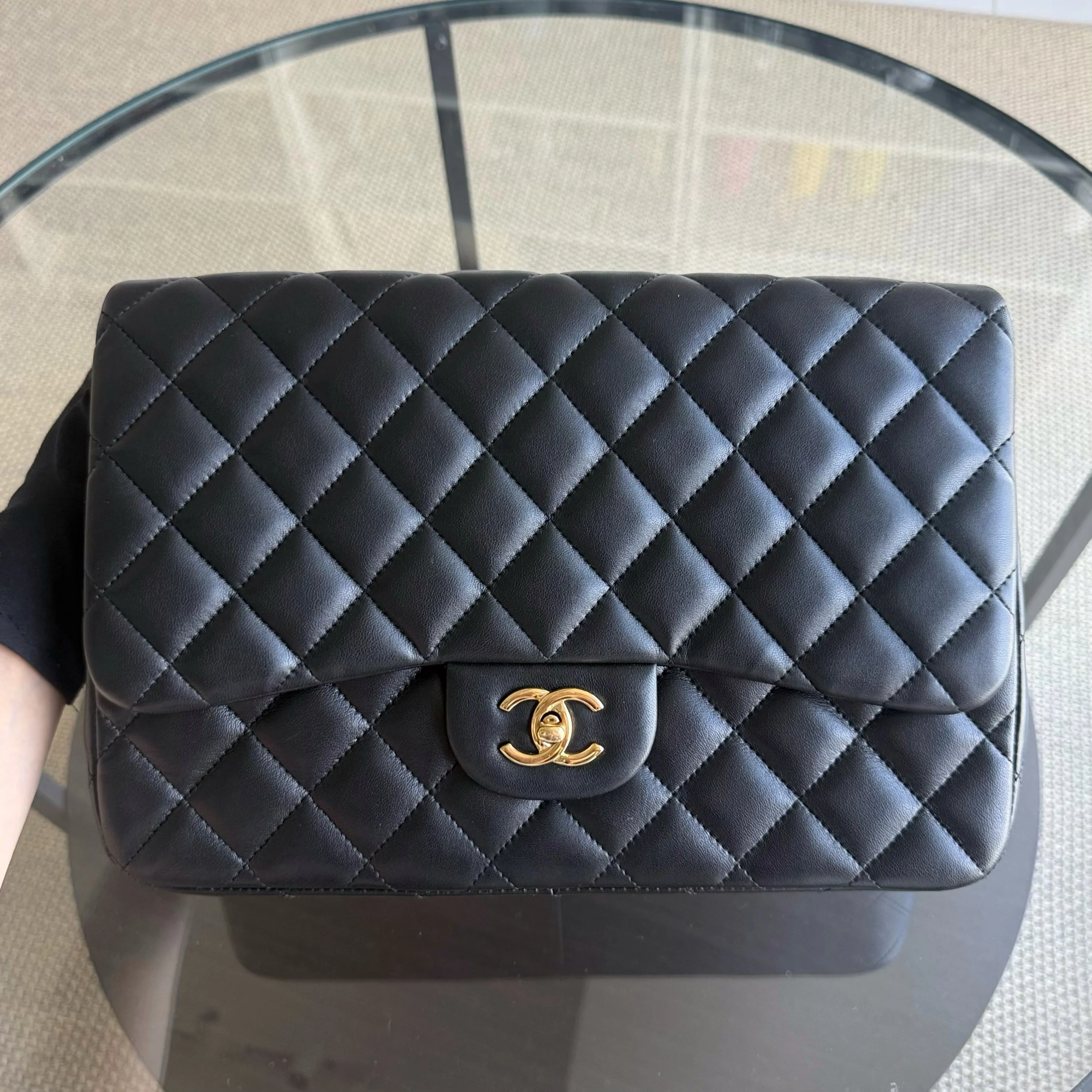 Chanel Classic Flap Jumbo - 30CM Single Flap Quilted Lambskin Black Gold Hardware Series 13