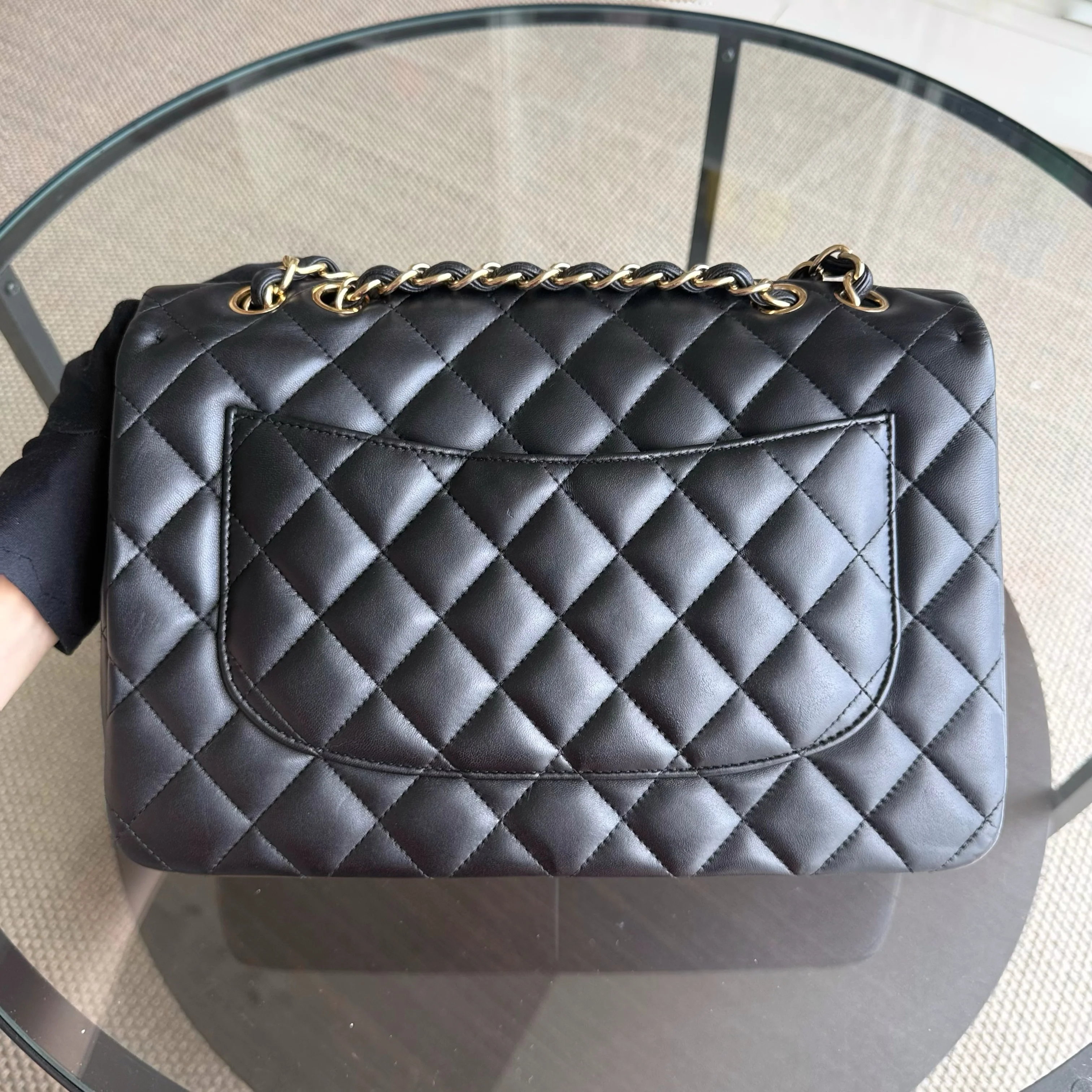 Chanel Classic Flap Jumbo - 30CM Single Flap Quilted Lambskin Black Gold Hardware