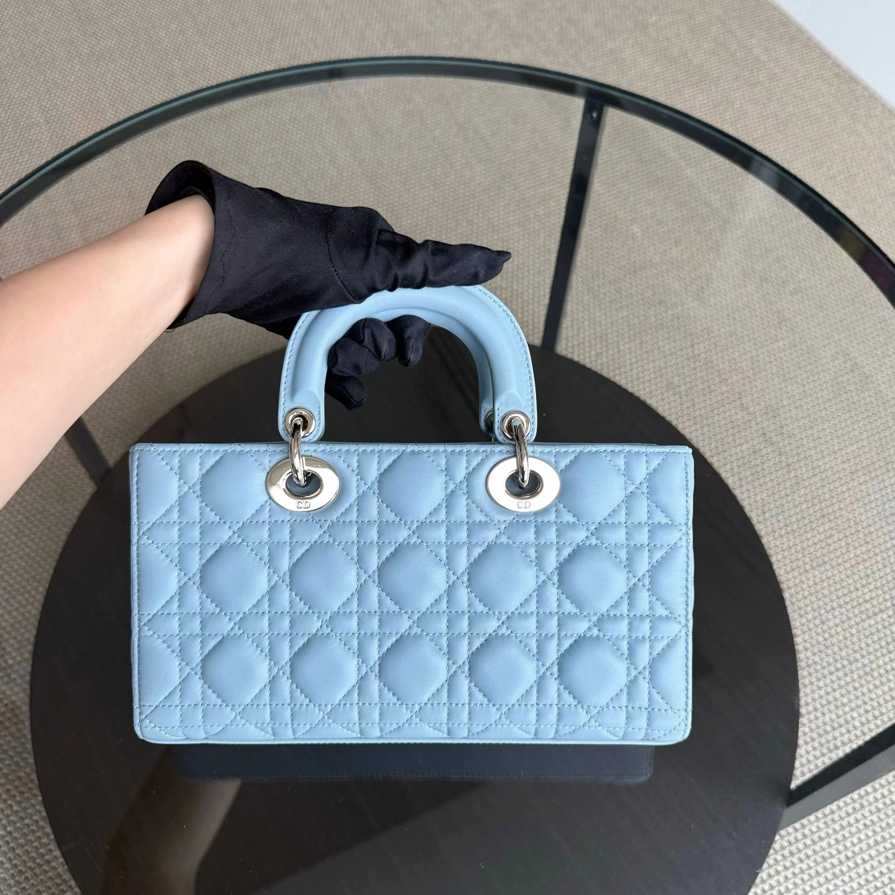 Dior D-Joy Medium - Cannage Lambskin Light Blue Baby Blue Gold Hardware