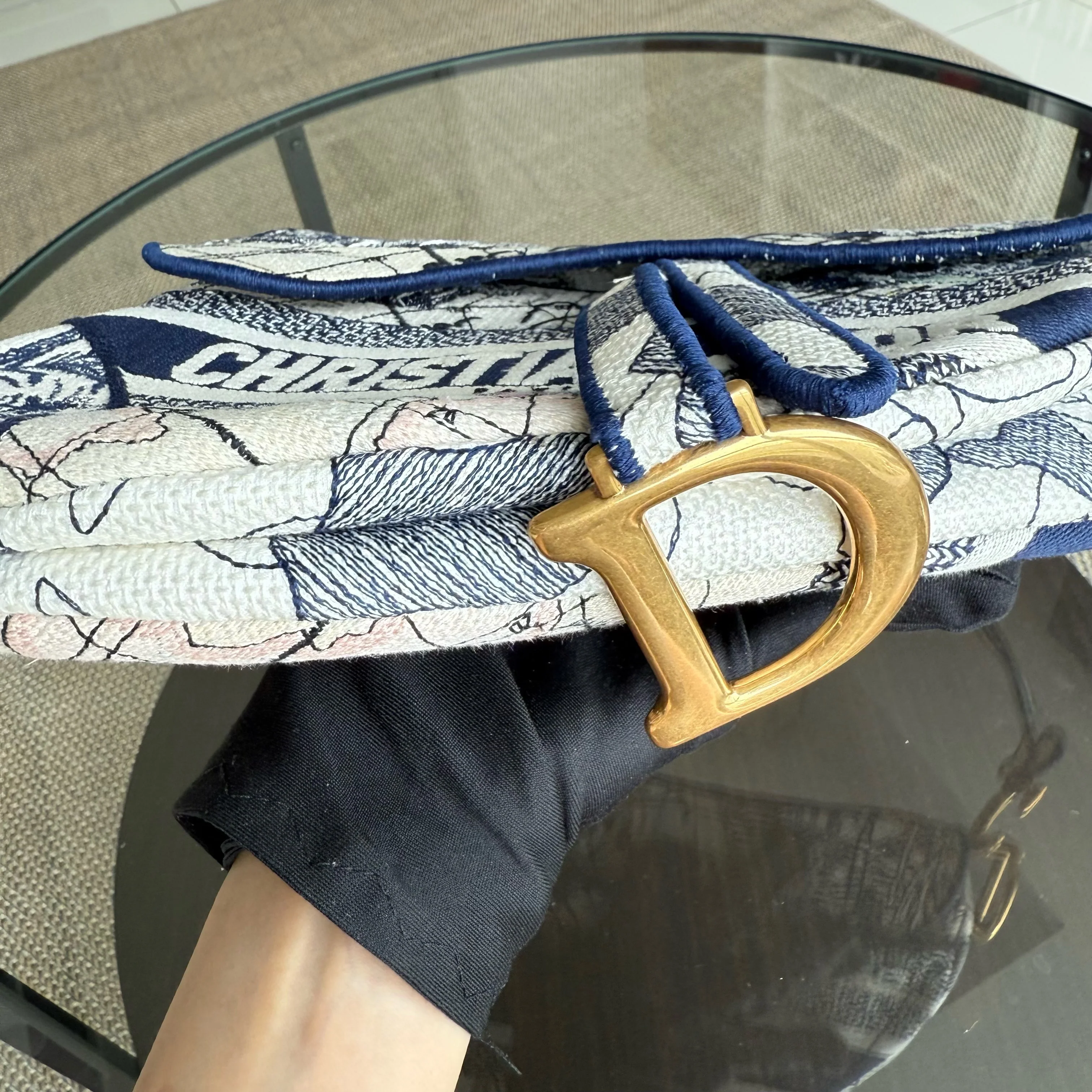 Dior Saddle Medium Blue Toile De Jouy Embroidery Canvas AGHW