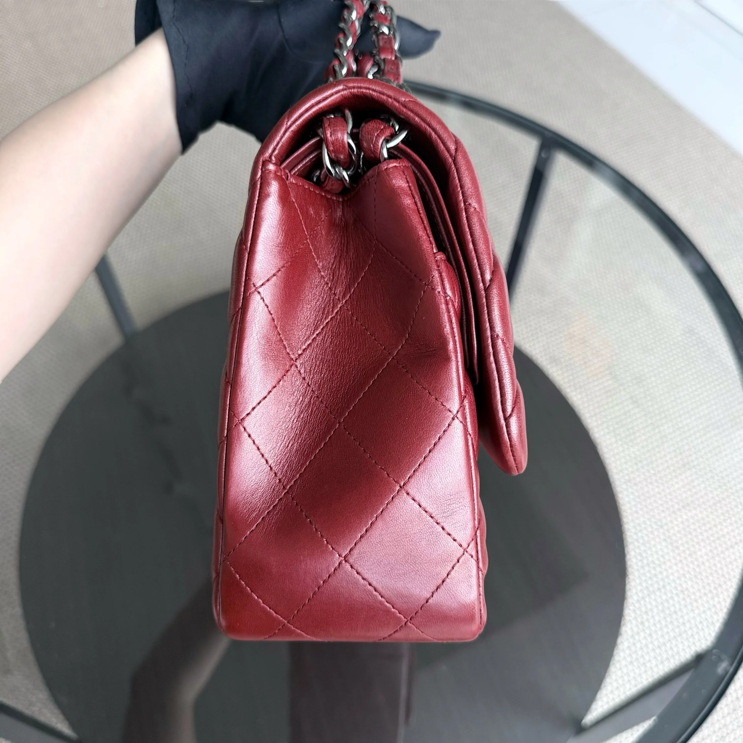 Chanel Classic Flap Jumbo - Double Flap 30CM Quilted Lambskin Dark Red Silver Hardware Series 15