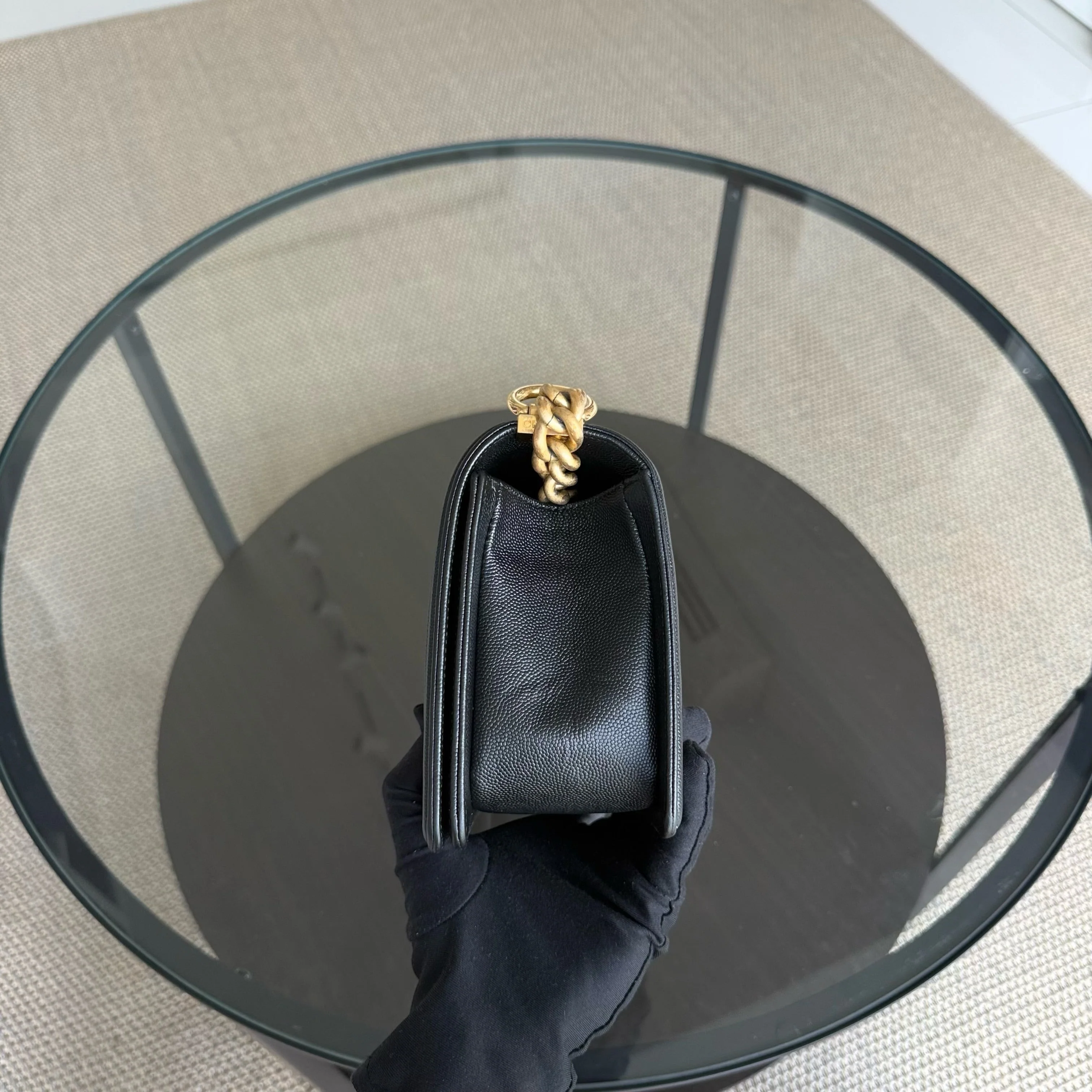 Chanel Boy Medium - Caviar 25CM Quilted Grained Gold Hardware Series 24