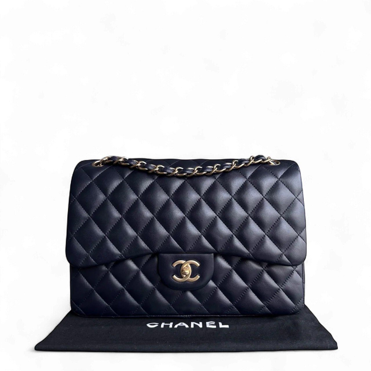 Chanel Classic Flap Jumbo - Double Flap 30CM Quilted Lambskin Dark Blue Gold Hardware Series 20