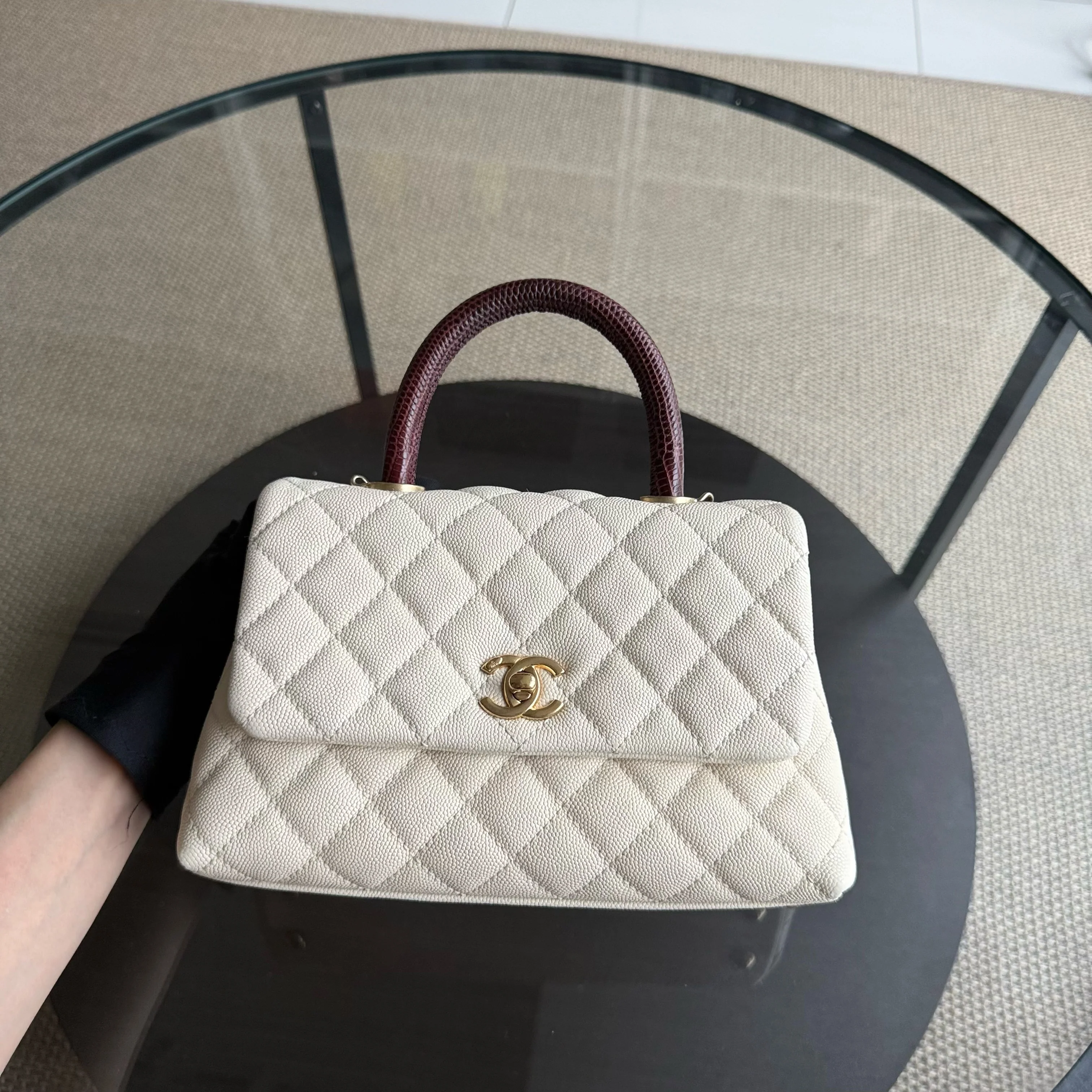 Chanel Coco Handle Small - Caviar Quilted Lizard Handle White Gold Hardward 24