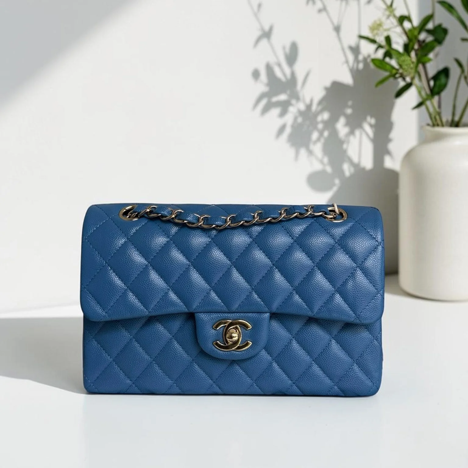 Chanel Classic Flap Small - Caviar 23CM Quilted Ocean Blue Gold Hardware Series 30