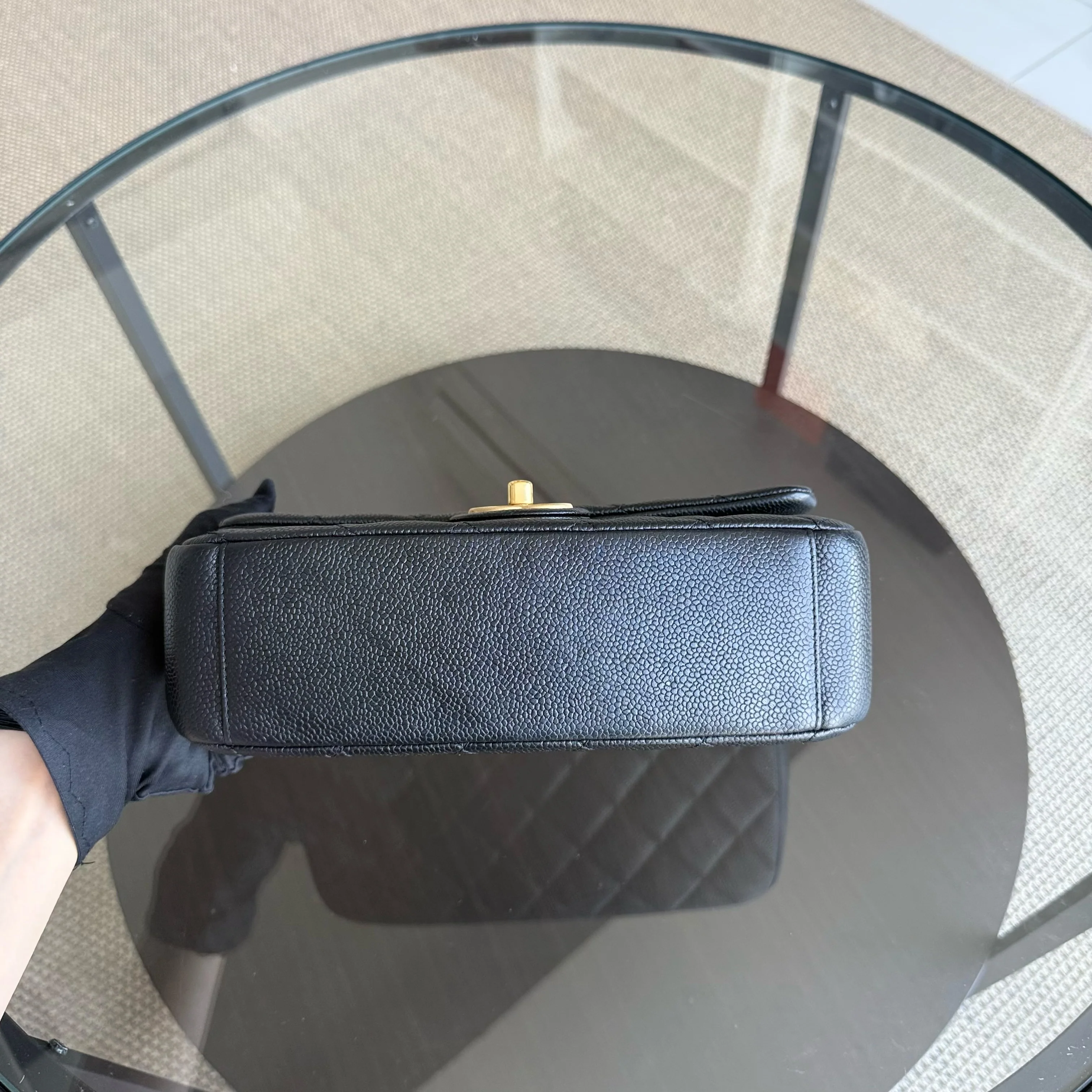 Chanel Seasonal Flap Bag - Caviar Quilted Medallion Soul Black Caviar Gold Hardware Microchip