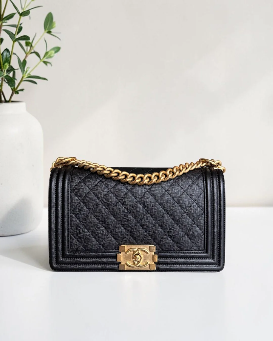 Chanel Boy Medium - Caviar 25CM Quilted Grained Gold Hardware Series 24
