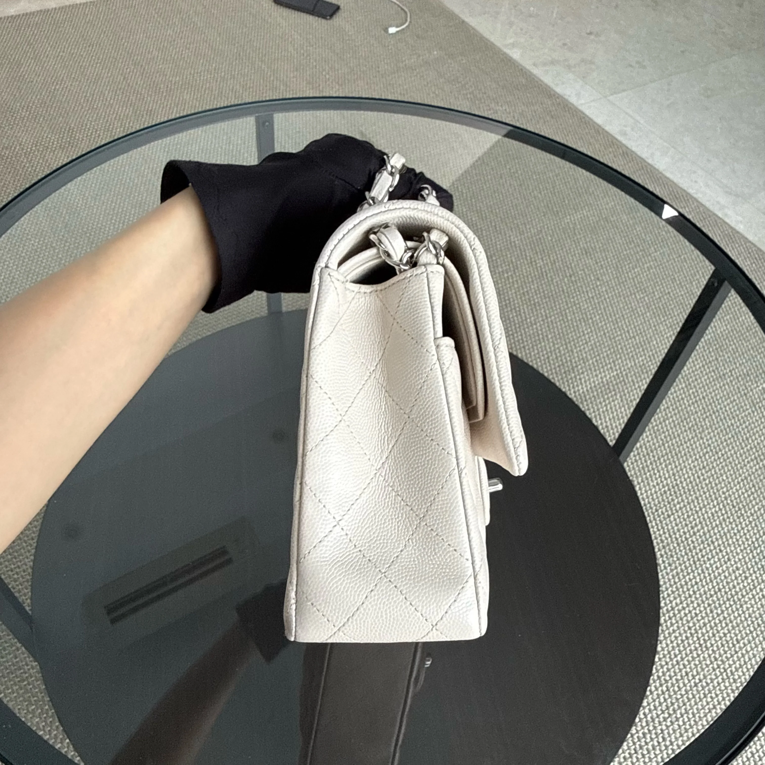 Chanel Classic Flap Medium - Caviar 25CM Quilted Double Flap Light Gray Grey Silver Hardware Series 26