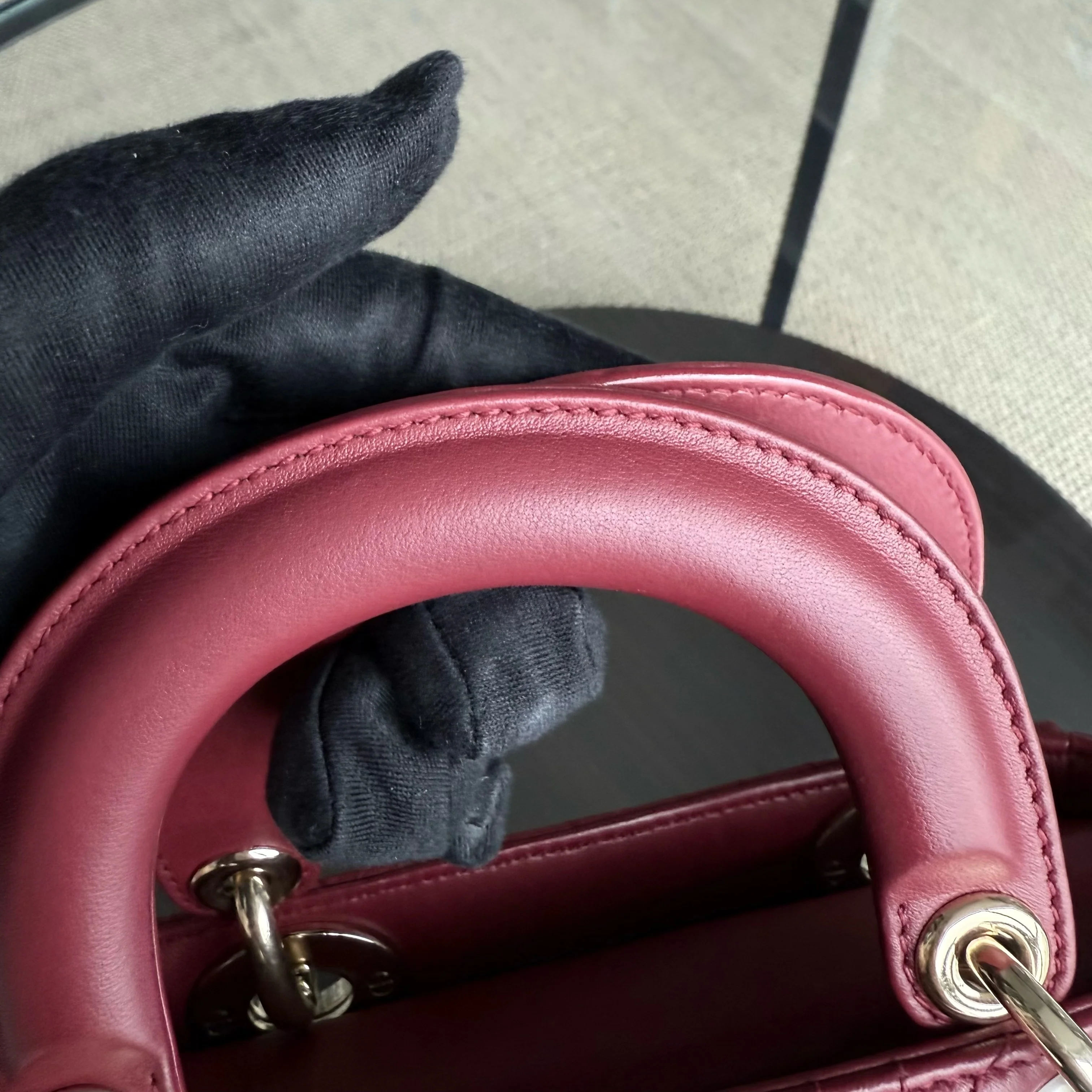 Dior Lady Mini - Cannage Lambskin Dark Red Gold Hardware Chain Strap