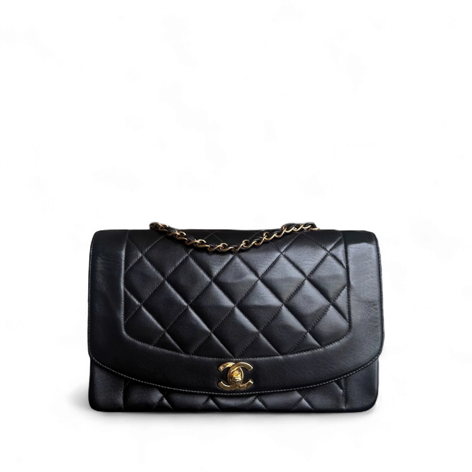 Chanel Diana Medium Vintage - Quilted Lambskin Black Gold Hardware Series 2