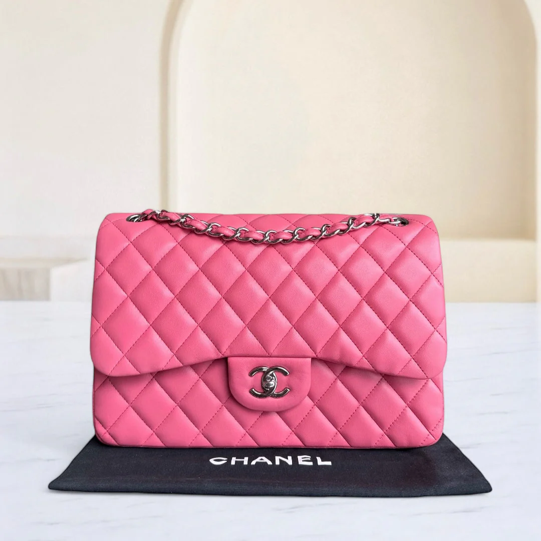 Chanel Classic Flap Jumbo - Double Flap 30CM Quilted Lambskin Pink Silver Hardware Series 16
