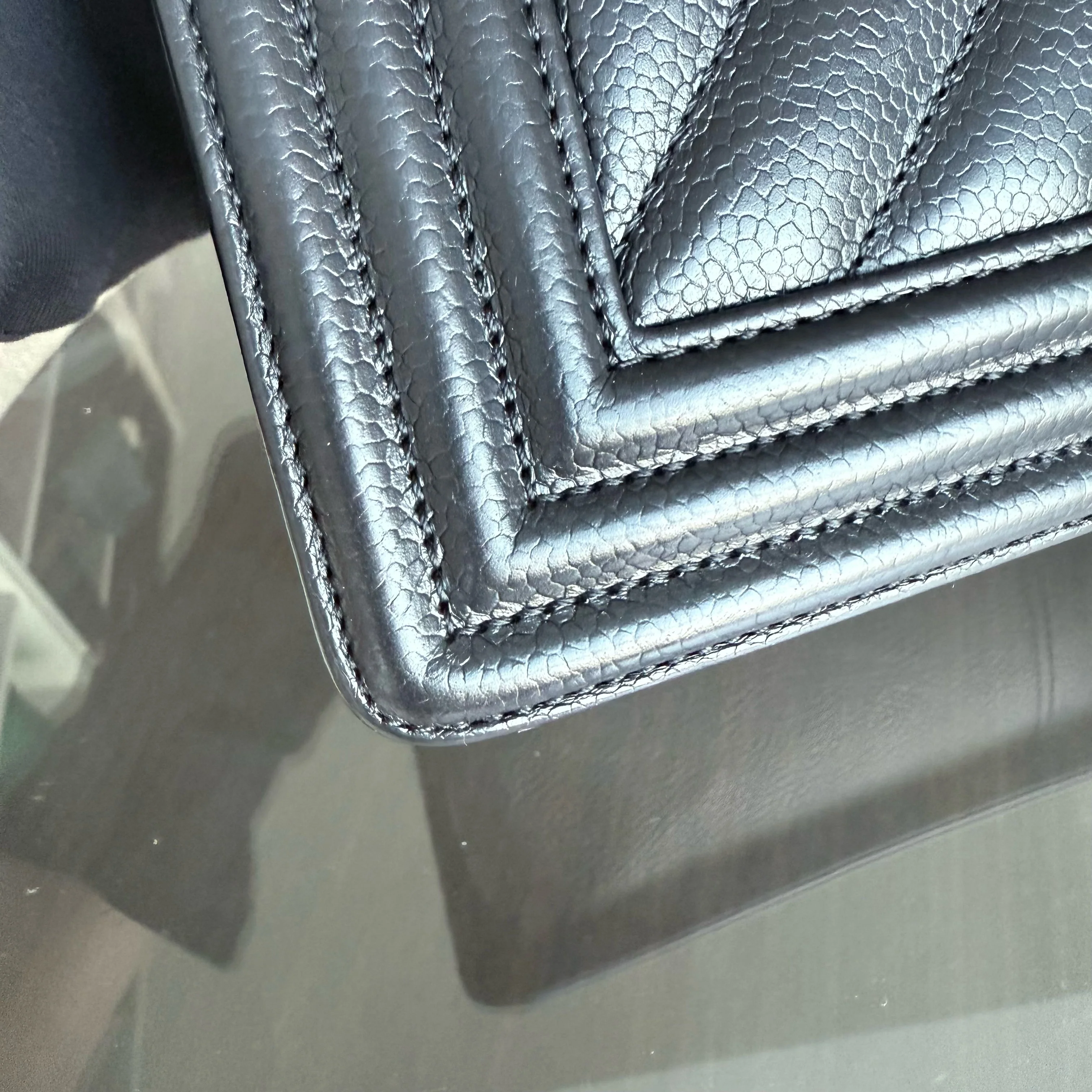 Chanel Boy Medium - 25CM Chevron Caviar Black Ruthenium Silver Hardware Series 29