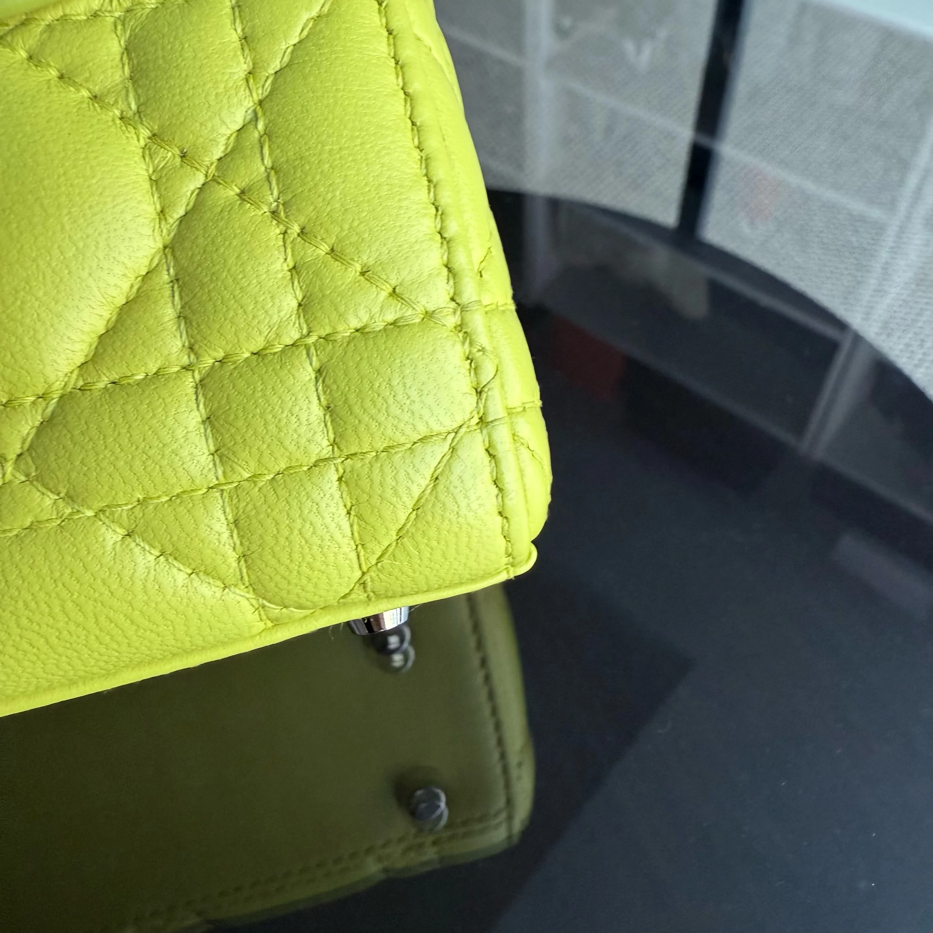 Dior Lady Mini - Cannage Lambskin Yellow Silver Hardware Adjustable Strap