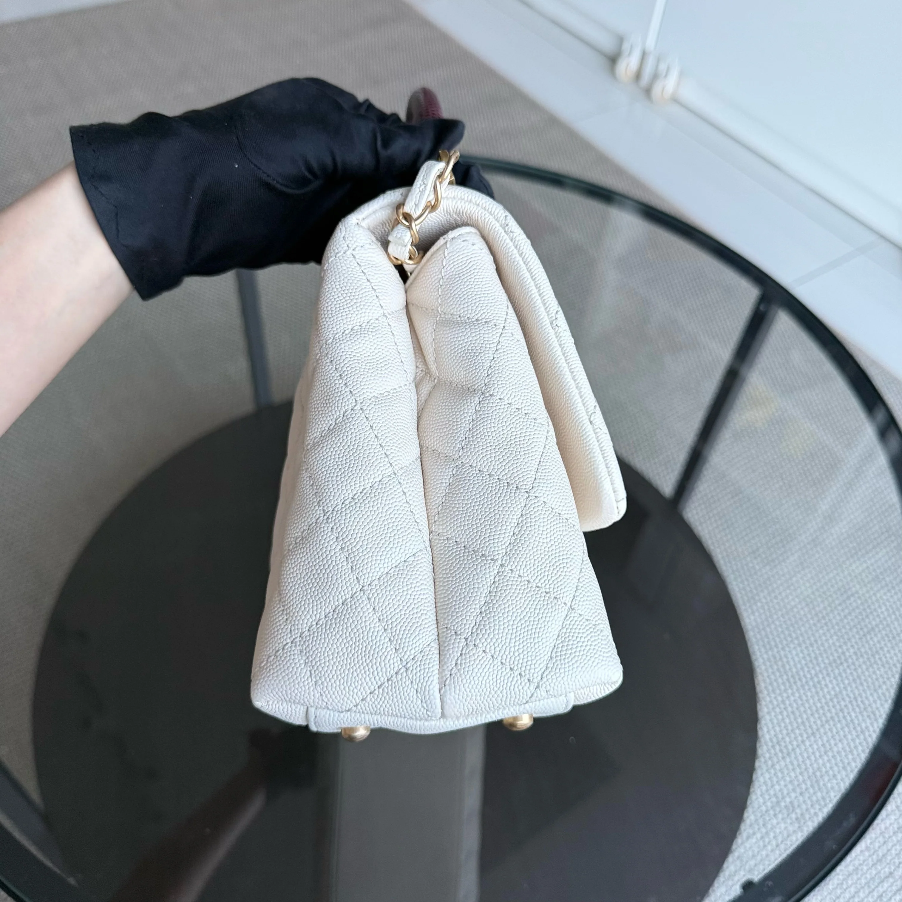 Chanel Coco Handle Medium - Caviar Quilted Lizard Handle White Gold Hardward 24