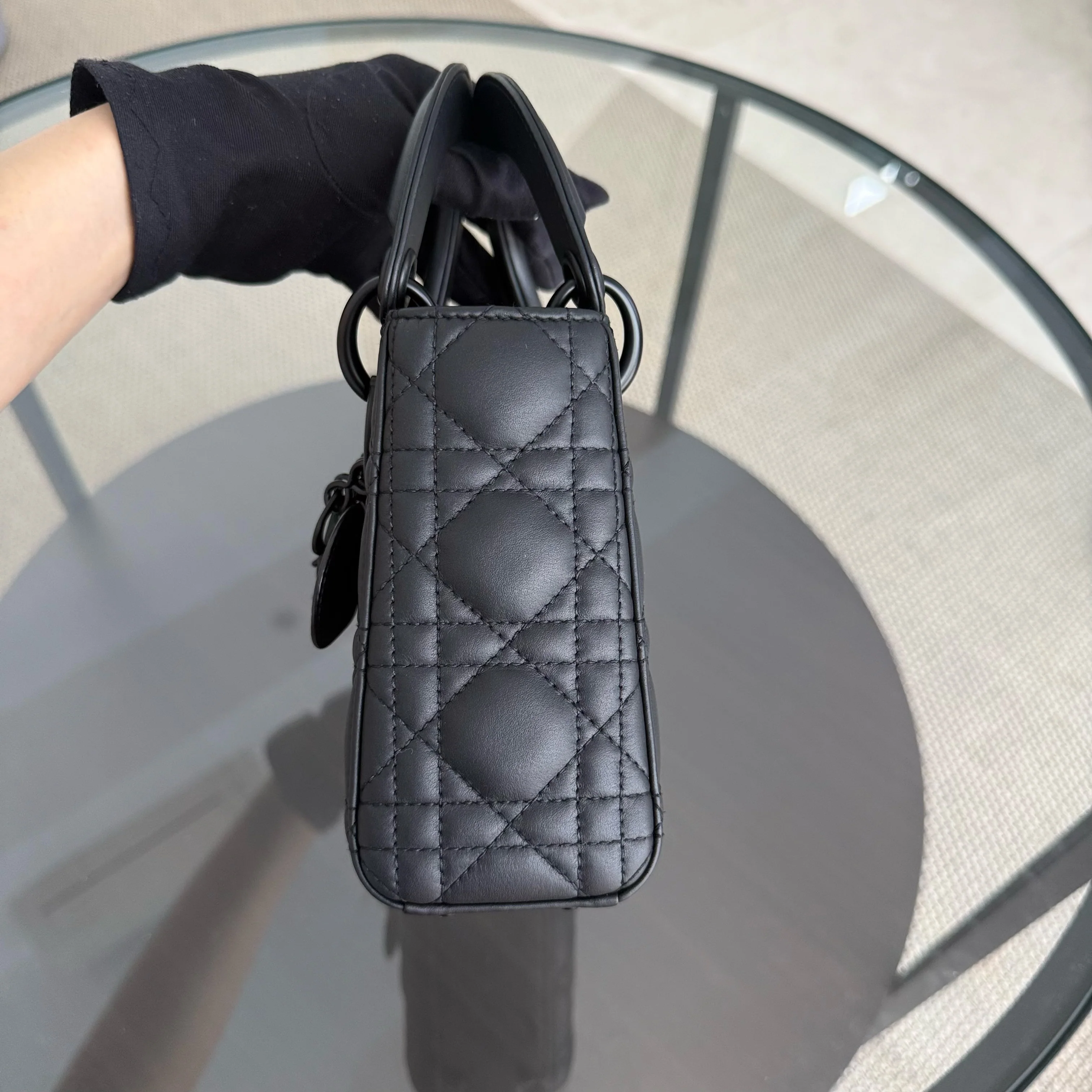 Dior Lady Mini - Cannage Calfskin So Black Black Hardware Chain Strap