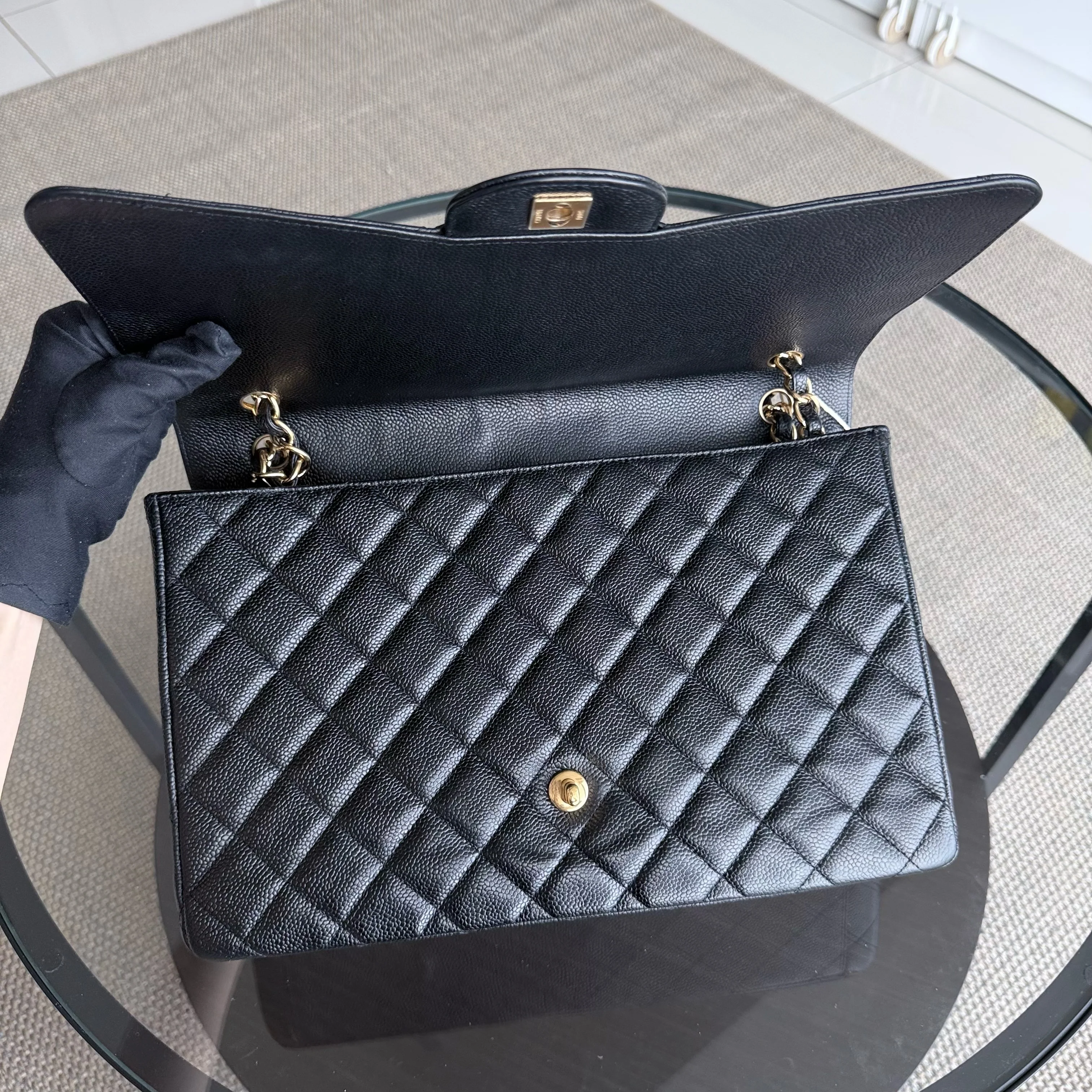 Chanel Classic Flap Maxi - Caviar 33CM Single Flap Black Gold Hardware Series 13