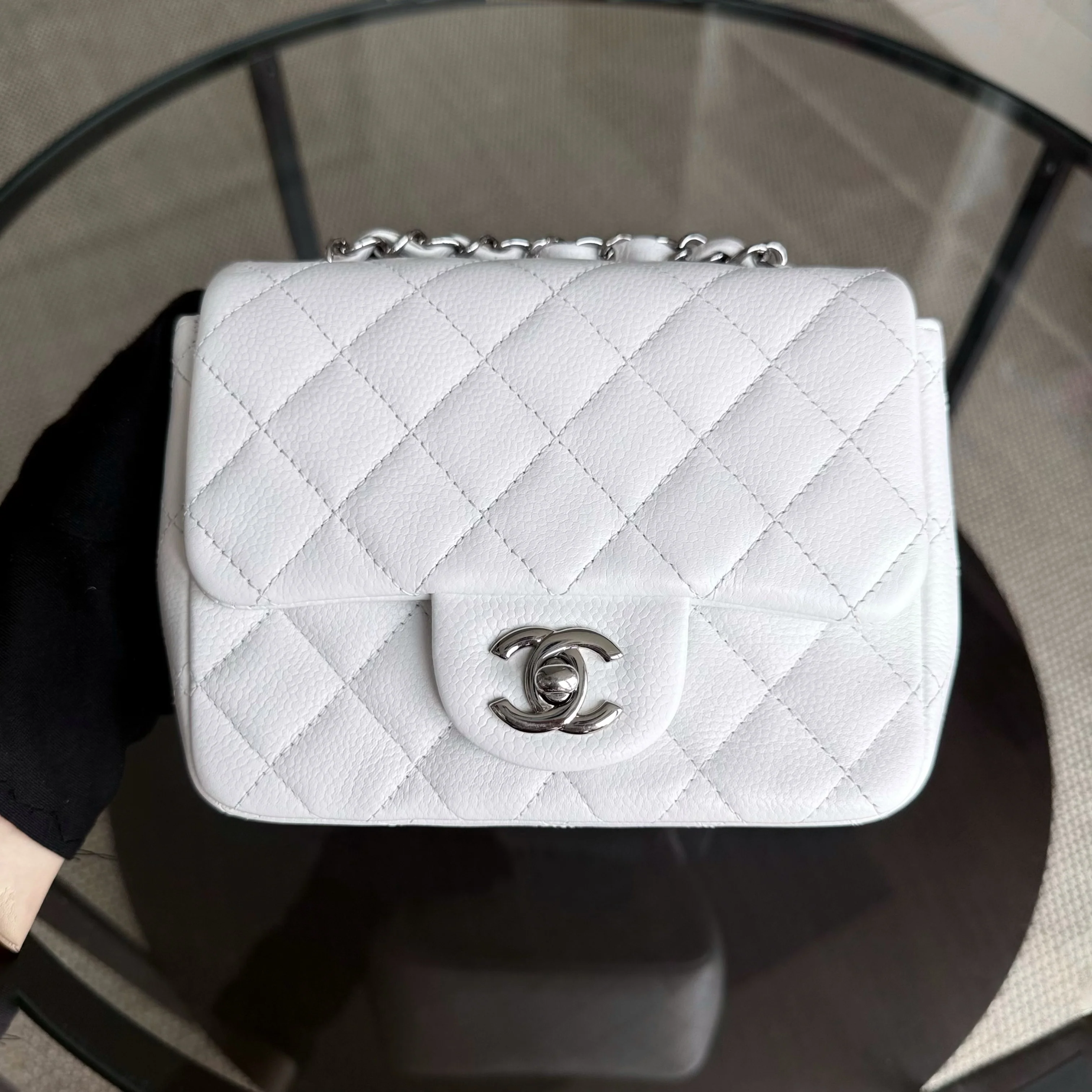 Chanel Classic Flap Mini Square - Caviar Quilted White Silver Hardware Series 18