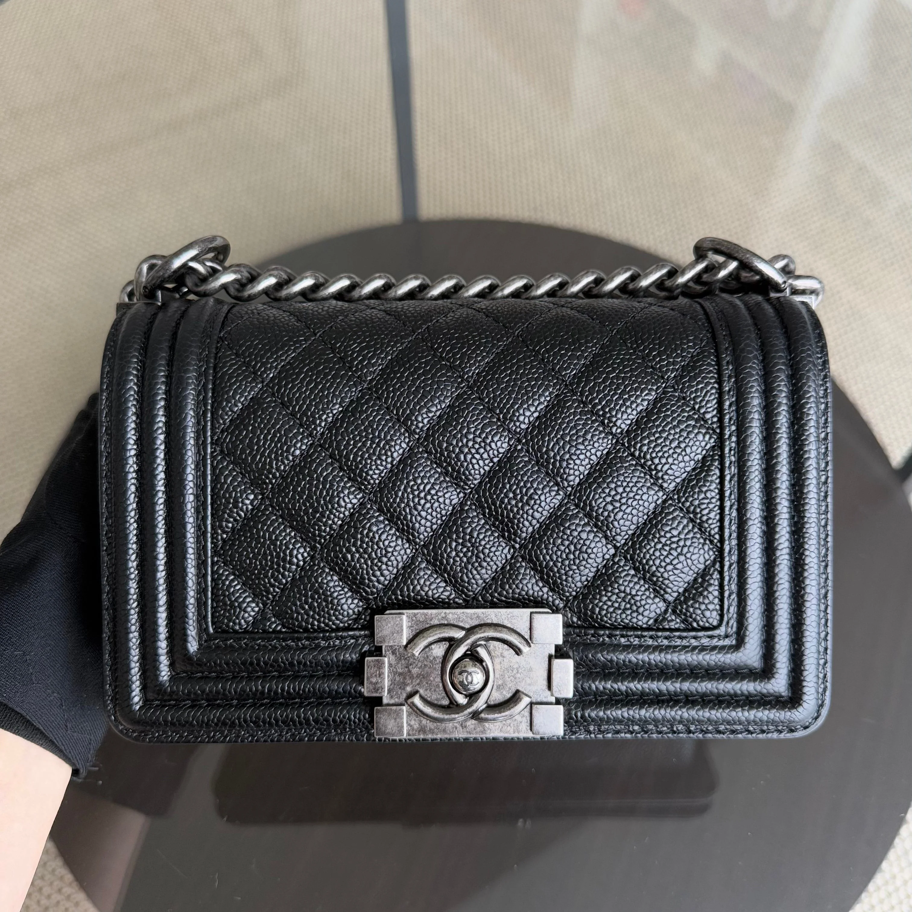 Chanel Boy Small - Caviar 20CM Quilted Black Ruthenium Silver Hardware Series 23