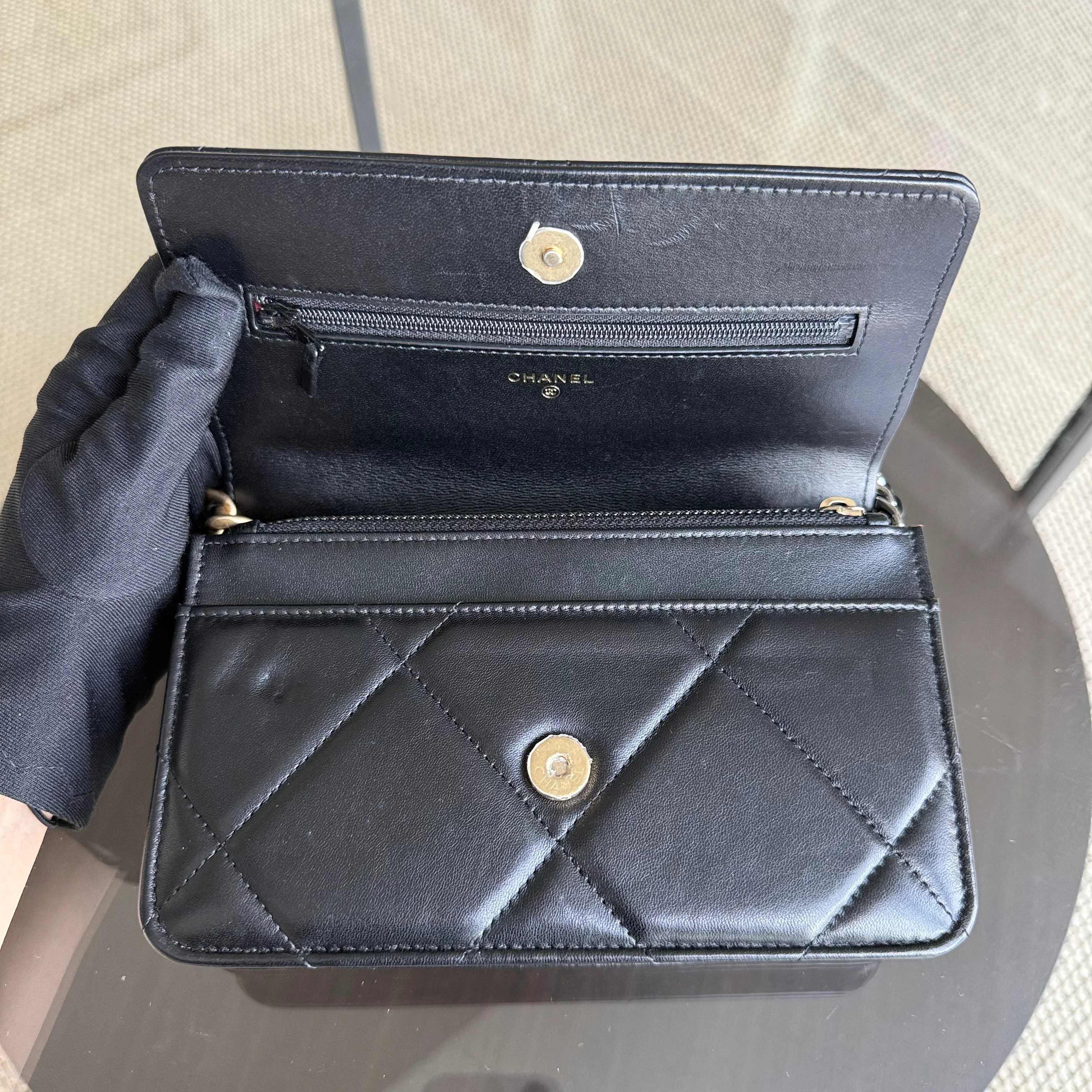 Chanel C19 WOC - 19 Bag Wallet On Chain Quilted Lambskin Black Two Tone Gold Hardware Microchip