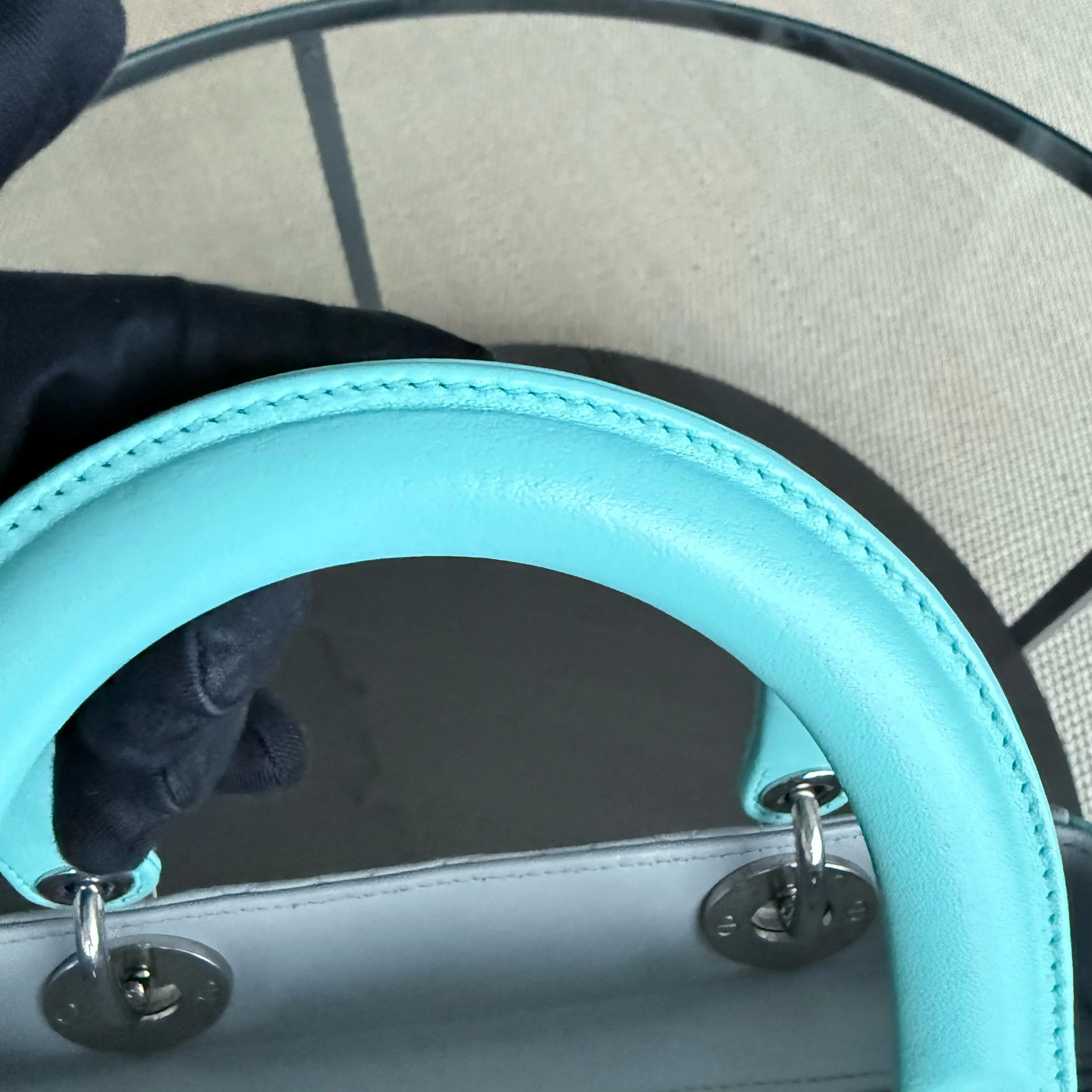 Dior Lady Medium - Cannage Lambskin Bi-Color Cyan Grey Gray Silver Hardware