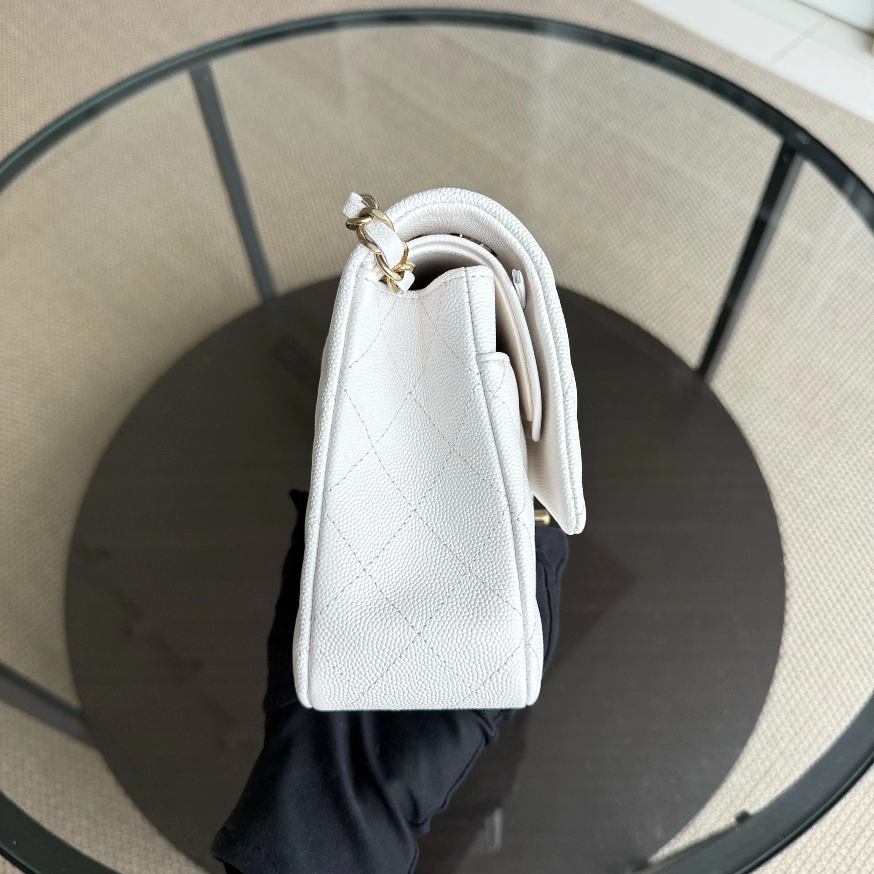 Chanel Classic Flap Medium - Caviar 25CM Quilted Snow White Gold Hardware Microchip