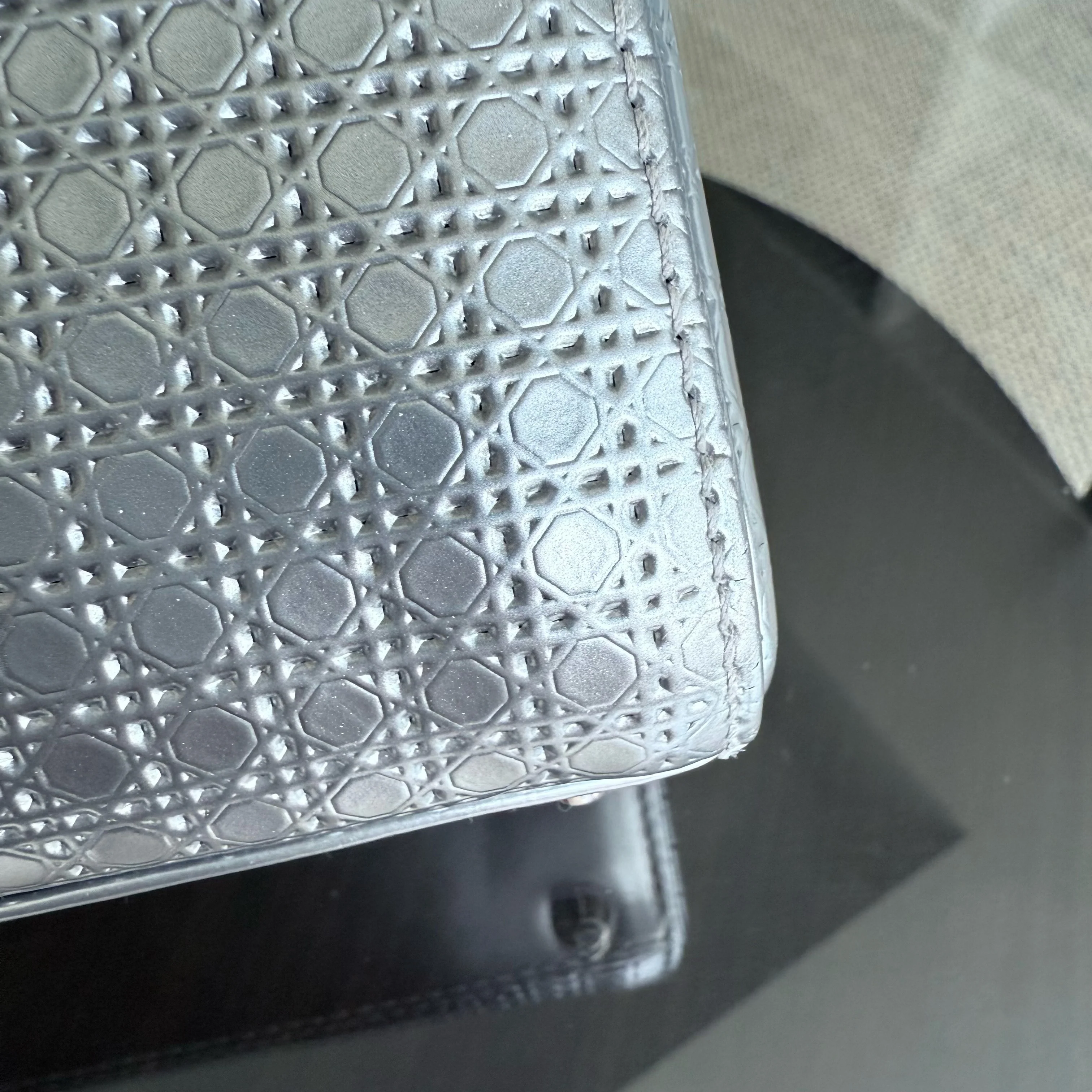 Dior Lady Mini - Micro Cannage Metallic Silver Hardware Adjustable Strap