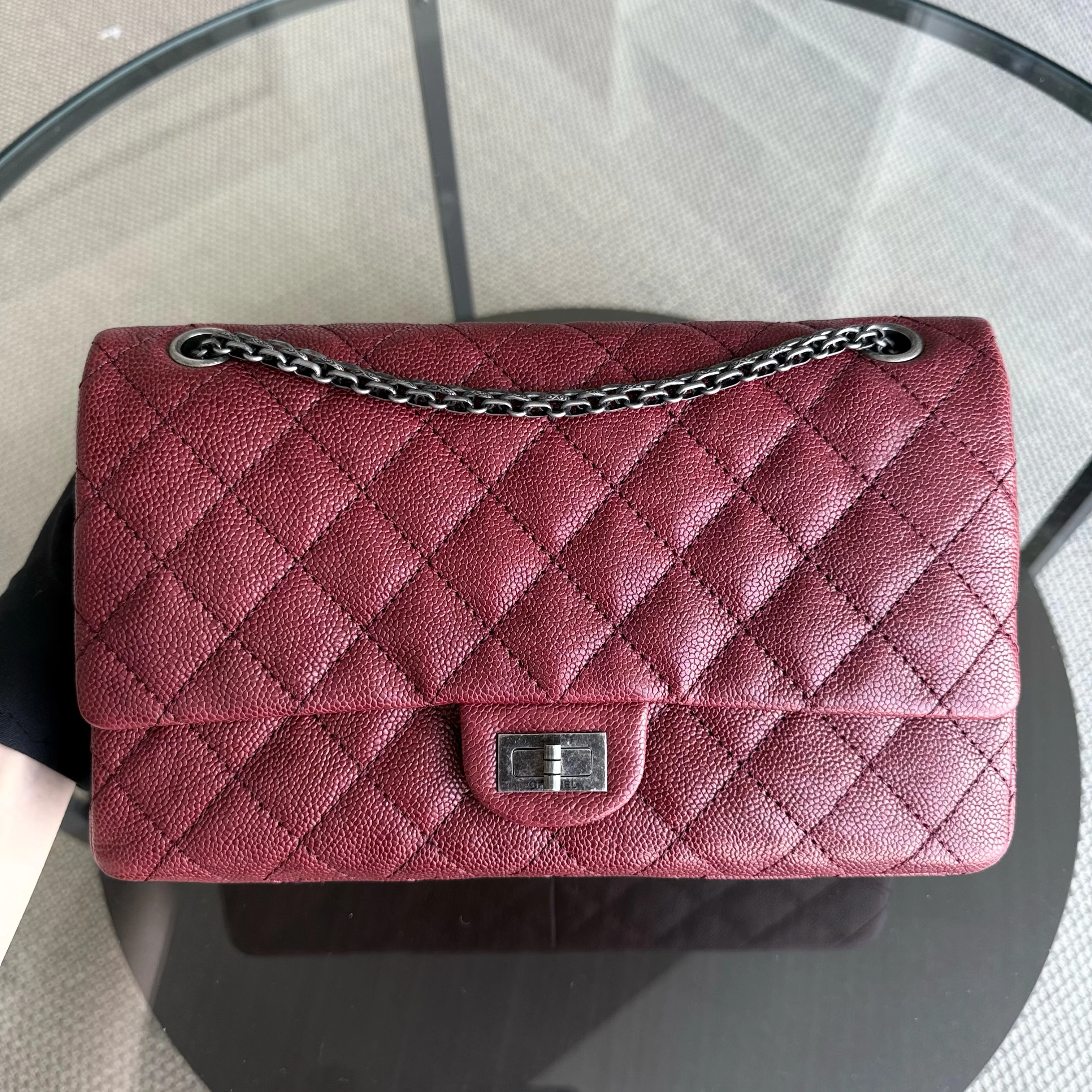 Chanel 2.55 Reissue 226 Medium - Caviar 28CM Quilted Dark Red Burgundy Ruthenium Silver Hardware Series 14