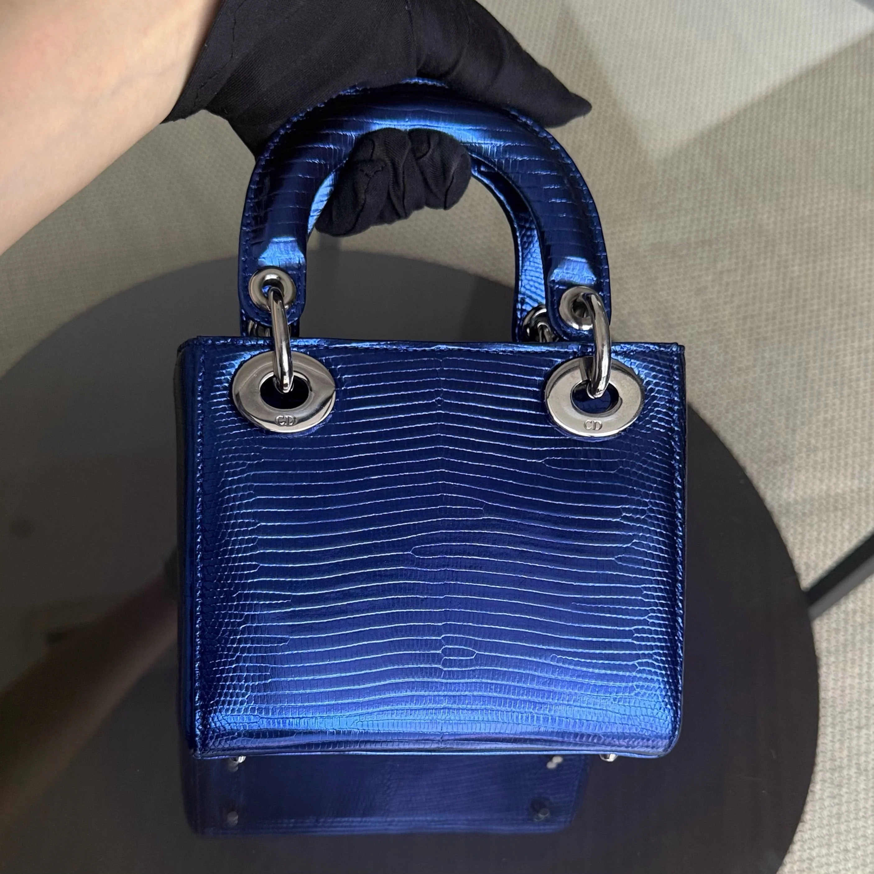 Dior Lady Mini - Exotic Lizard Blue Silver Hardware